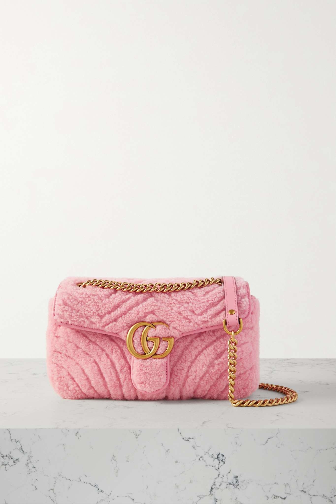 GG Marmont 2.0 leather-trimmed matelassé shearling shoulder bag - 1