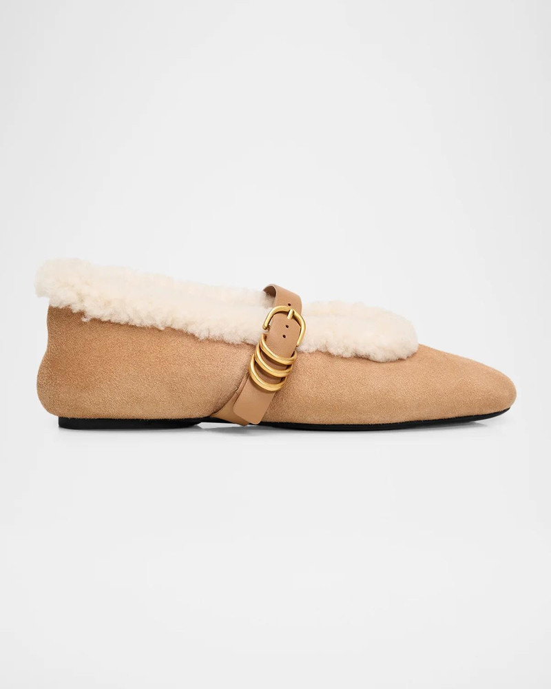Spire Shearling-Lined Suede Mary Jane Ballerina Flats 1