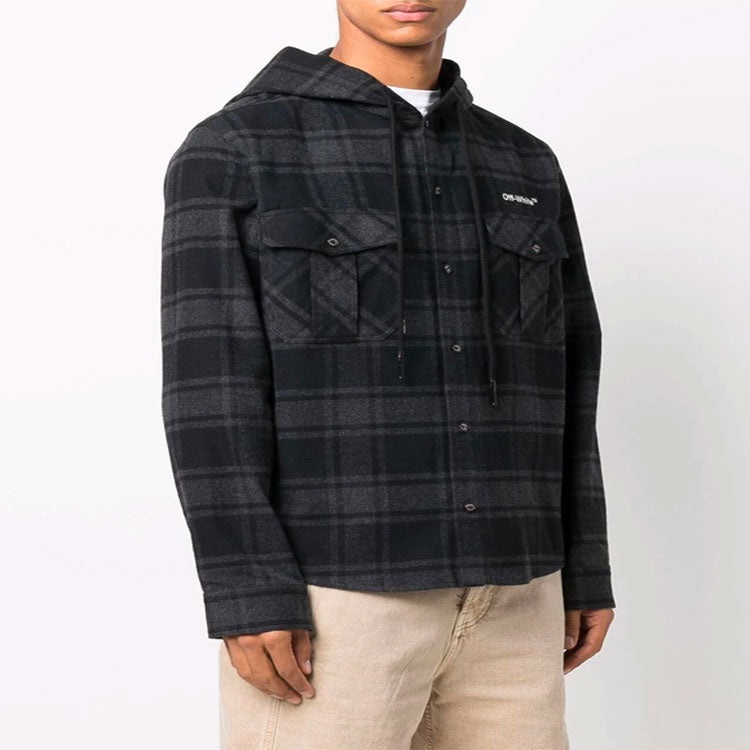 Off-White SS22 Plaid hooded Long Sleeves Shirt Version Black OMGA225C99FAB0010701 - 3