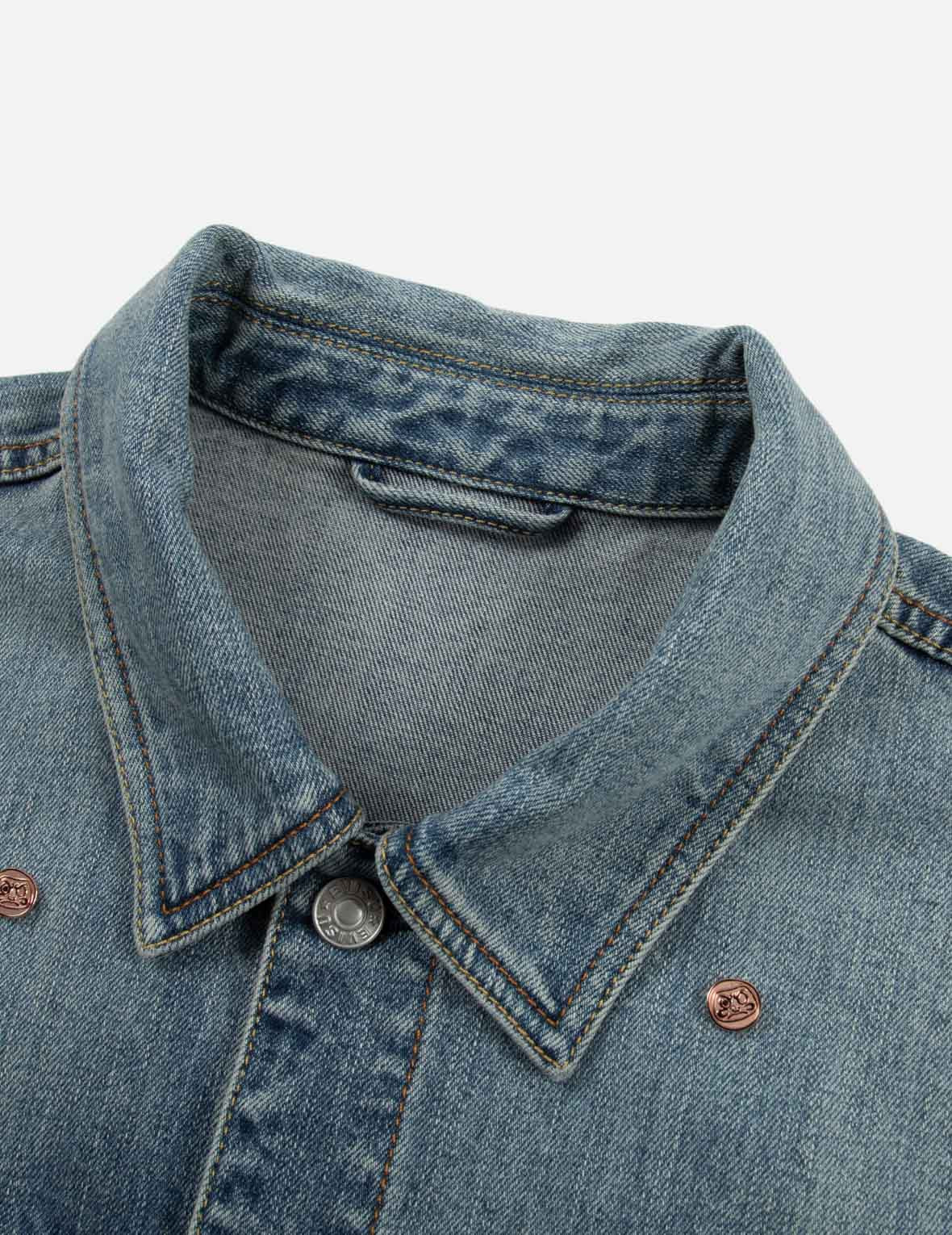 ALLOVER RIVETS AND SEAGULL APPLIQUE RELAX FIT DENIM JACKET - 9