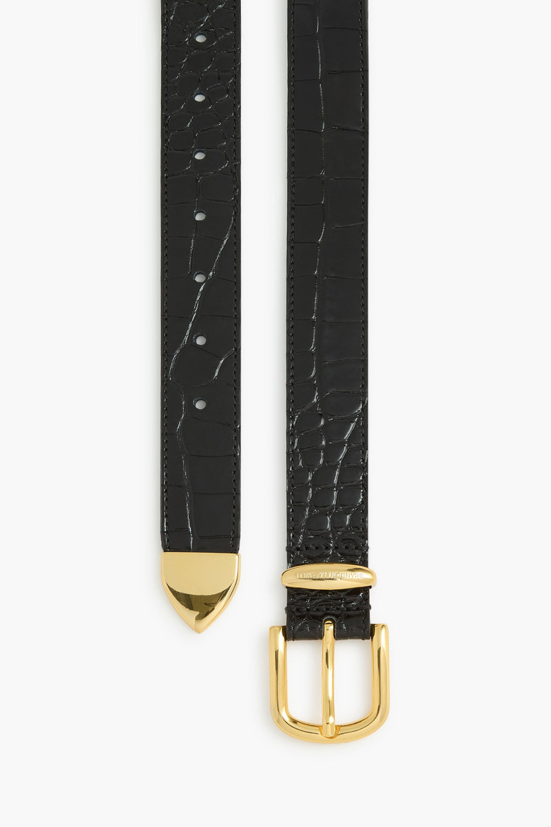 BRANDON MAXWELL The Classic Croc Belt in Black and Gold outlook