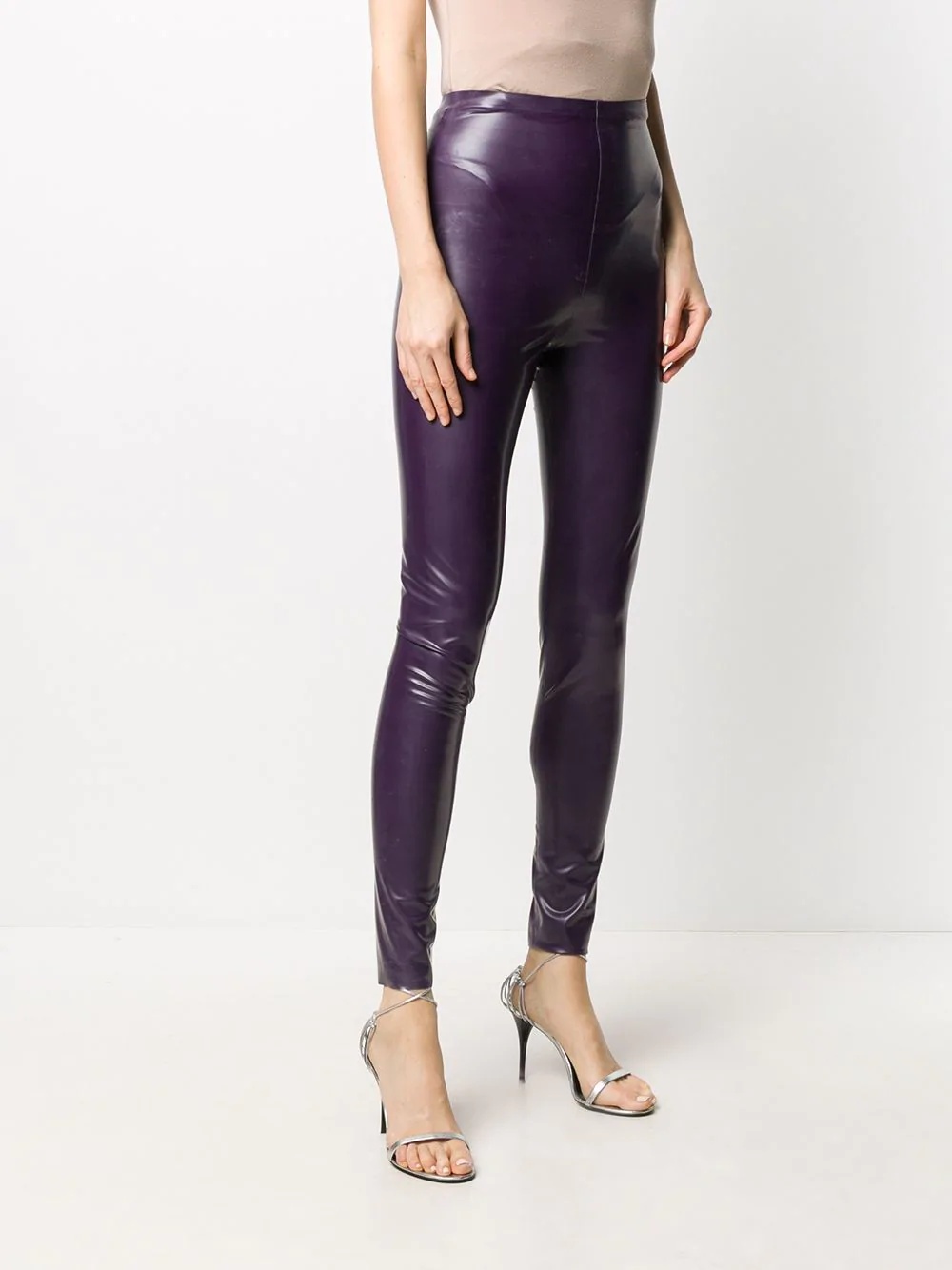 high-waisted latex leggings - 3