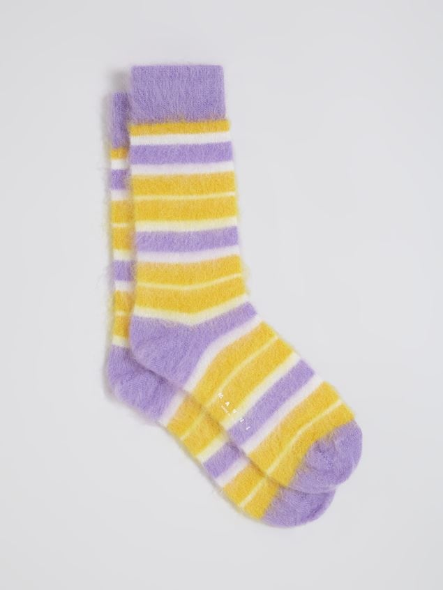 YELLOW AND PURPLE STRIPED MOHAIR SOCK - 1