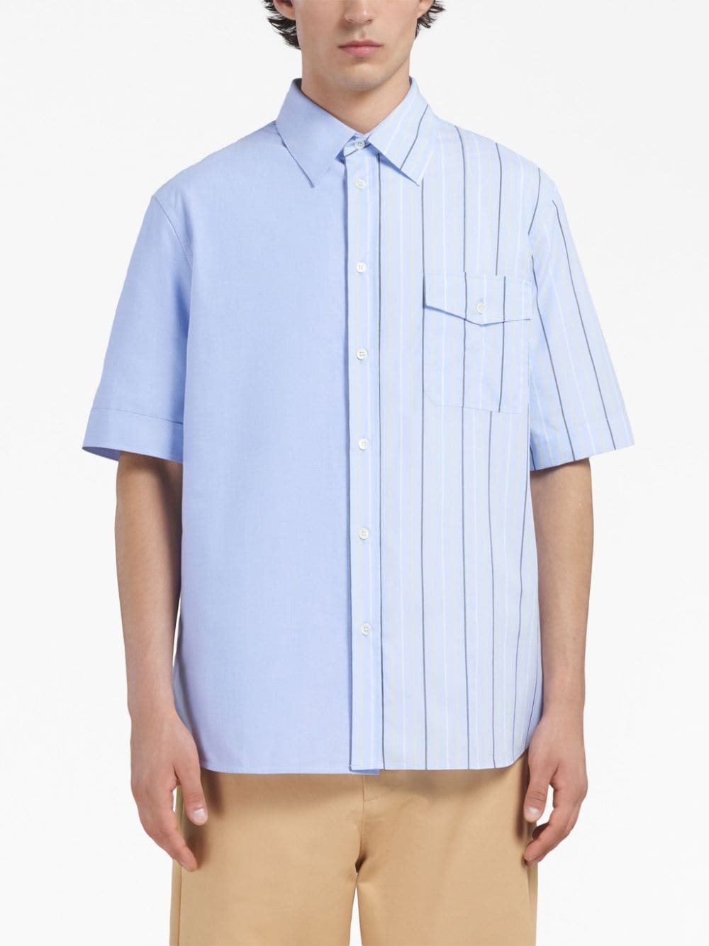 colour-block striped cotton shirt - 3