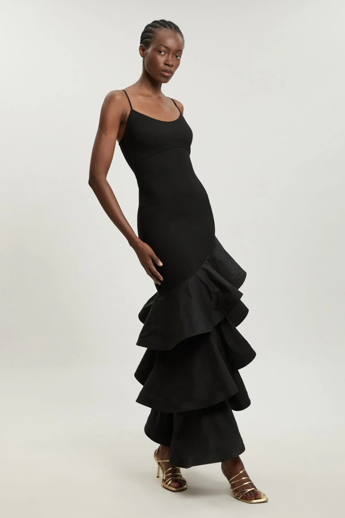 Cotton Ponte Jersey Ruffle Hem Maxi Dress - 1