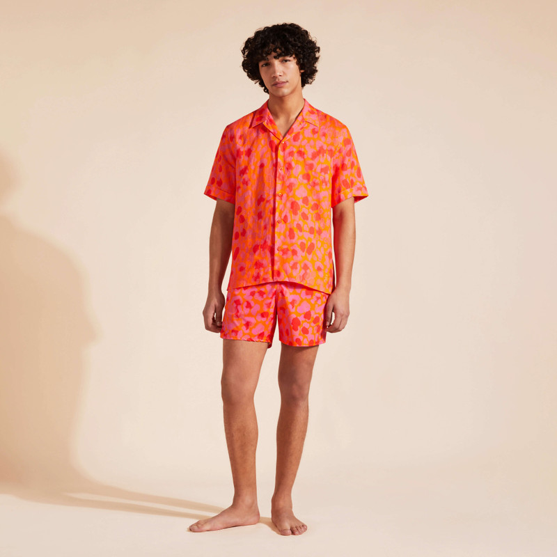 Vilebrequin Men Bowling Linen Shirt New Leopard outlook