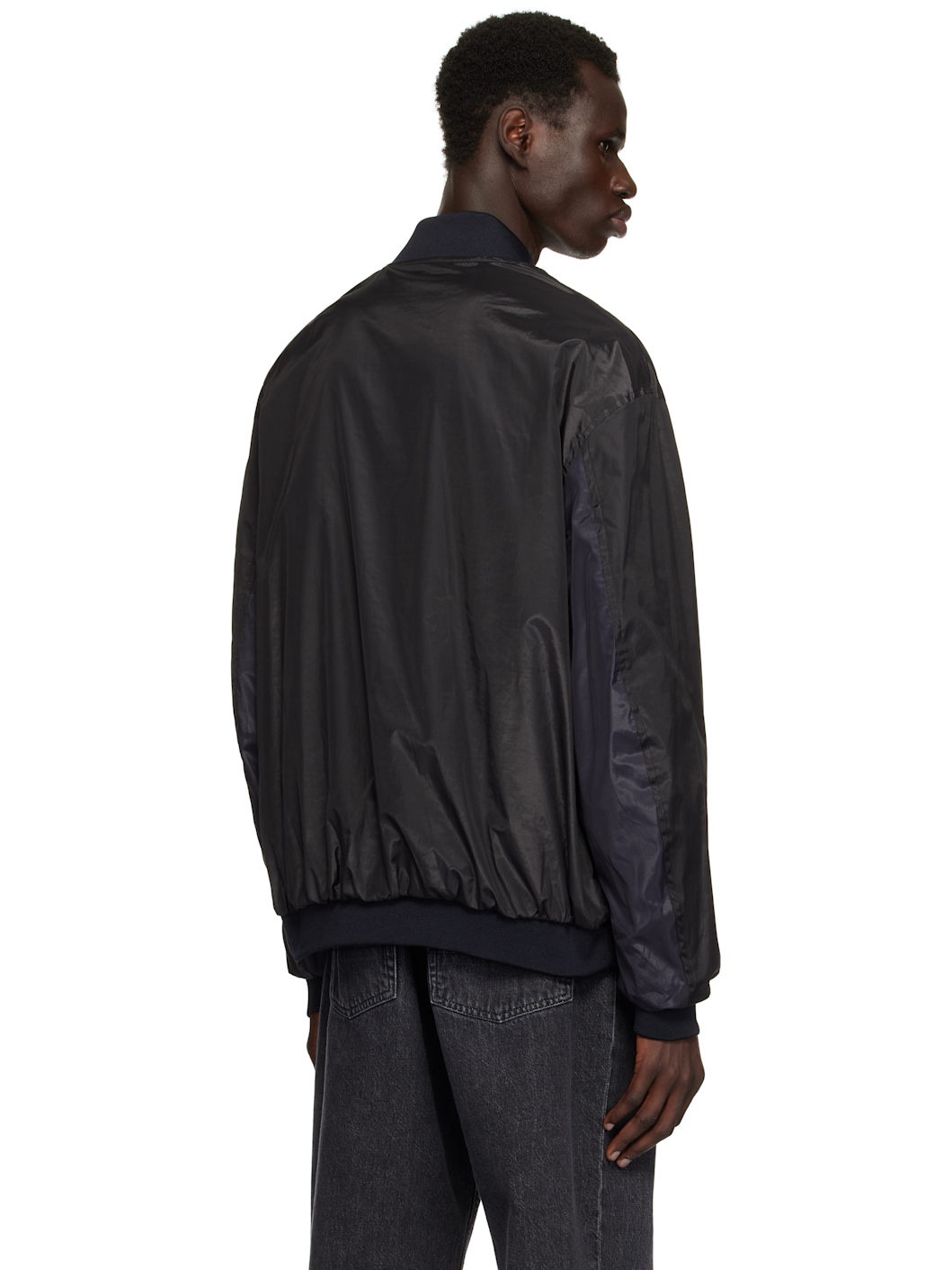 Black Polyester Cotton Taffeta Reversible Bomber Jacket - 3