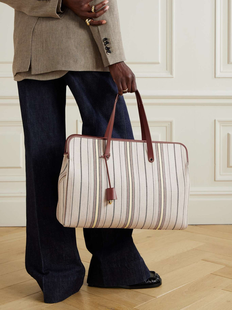 Loro Piana Laguna leather-trimmed striped canvas tote Cream outlook