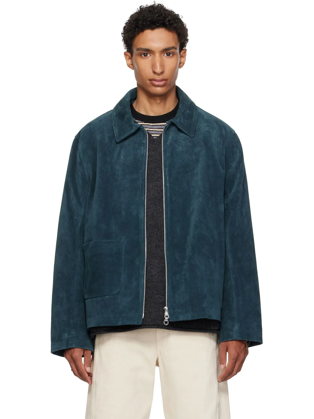 Navy Zip-Up Sandy Suede Jacket - 1