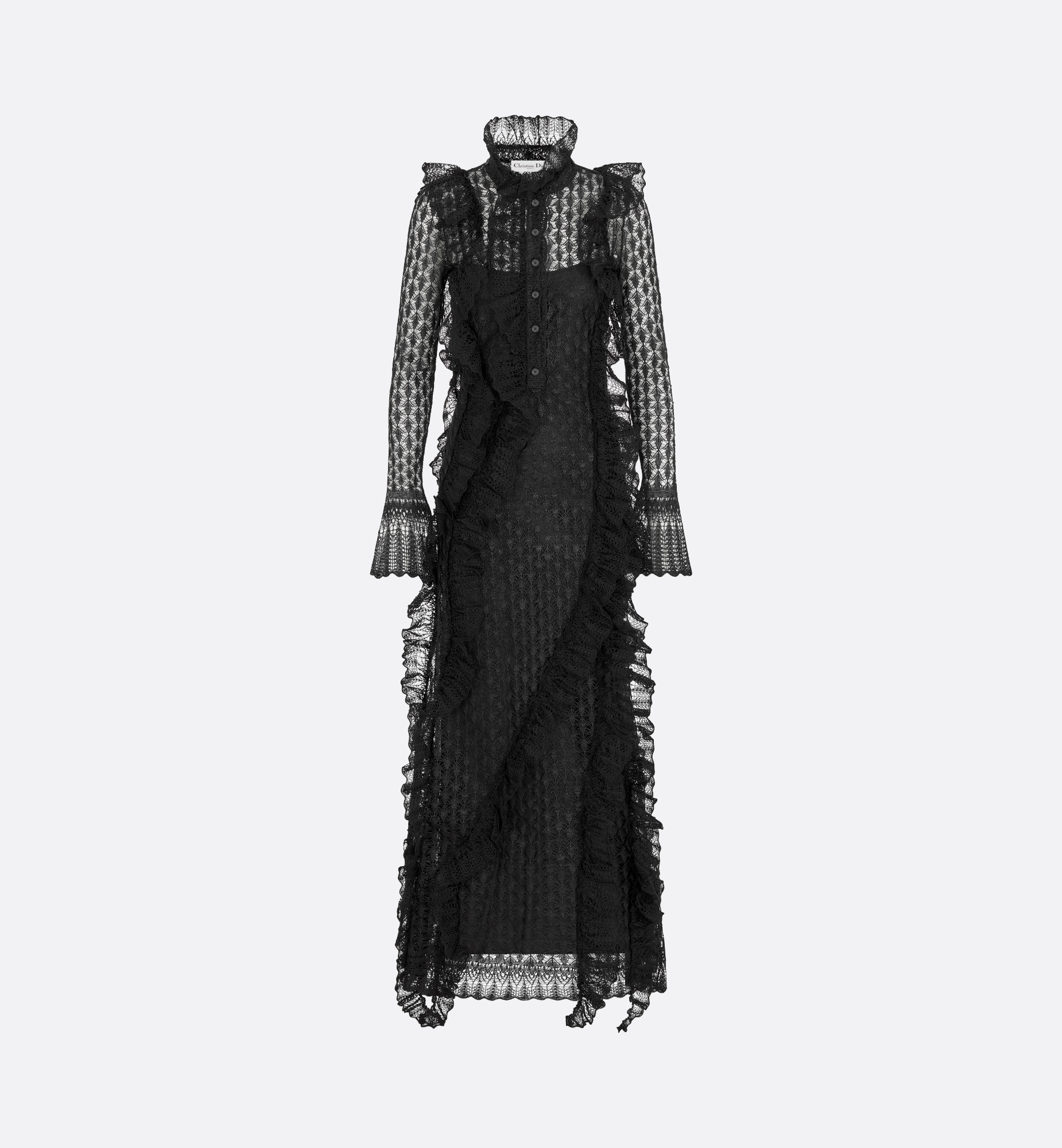 Long Ruffled Dress with Removable Ruched Collar - 2