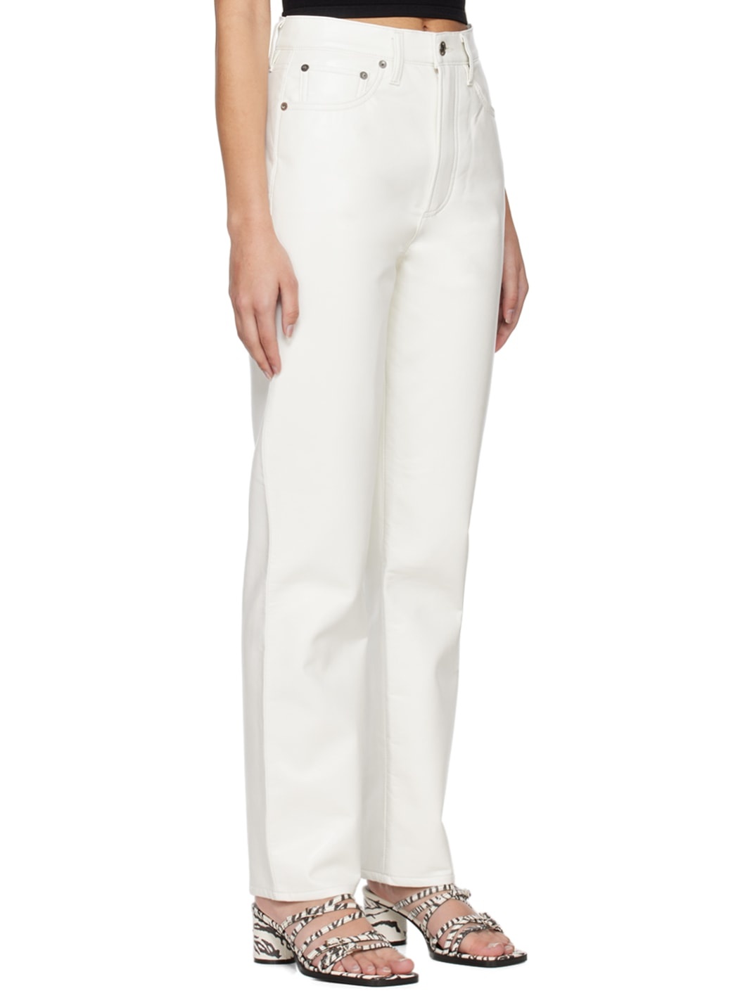 White 90's Pinch Waist Leather Pants - 2