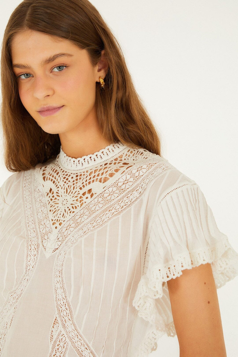 FARM RIO Off-White Organic Cotton Blouse With Appliqués outlook