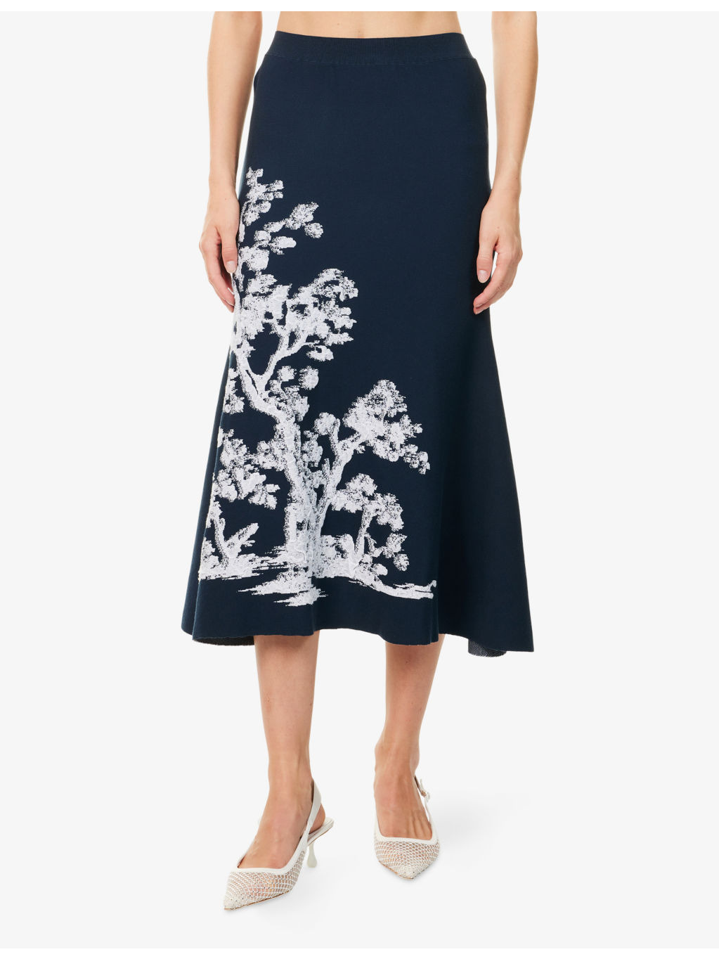 Tree-Print A-Line Knitted Midi Skirt - 3