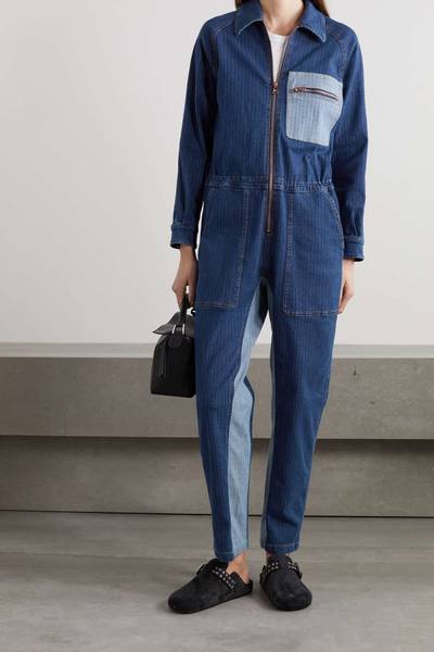 See by Chloé Patchwork striped denim jumpsuit outlook