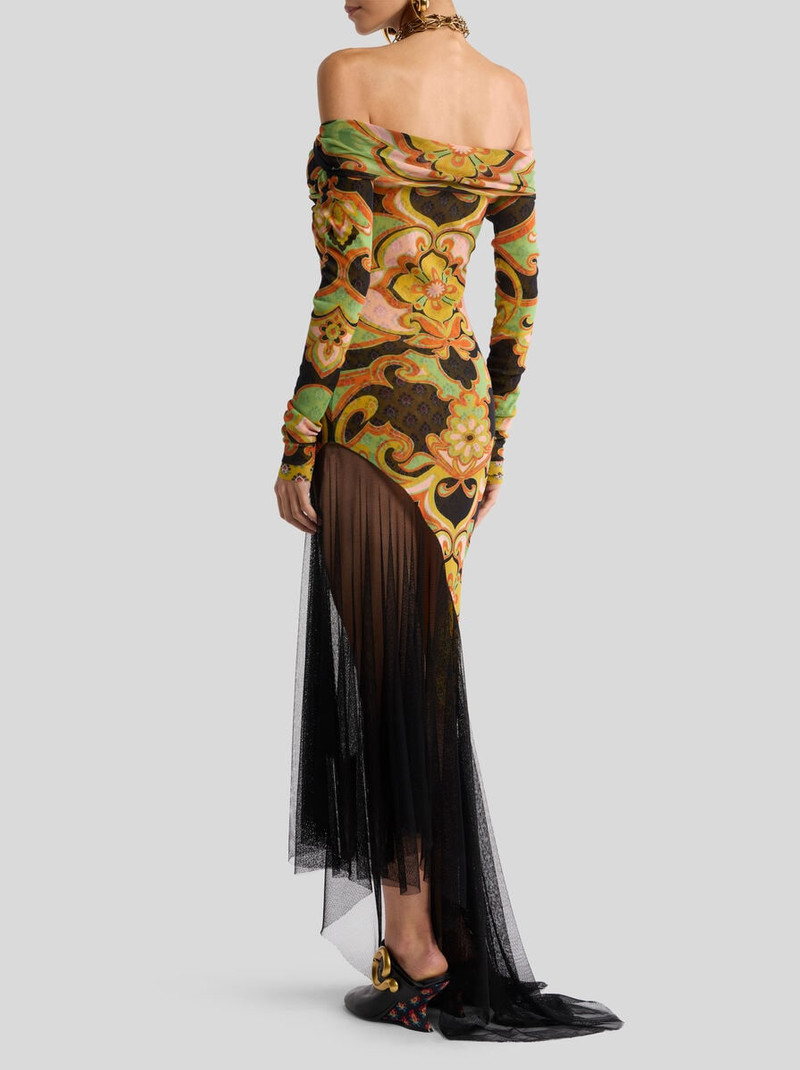 ASYMMETRIC TULLE MIDI DRESS WITH PLACED FLORAL PRINT 4