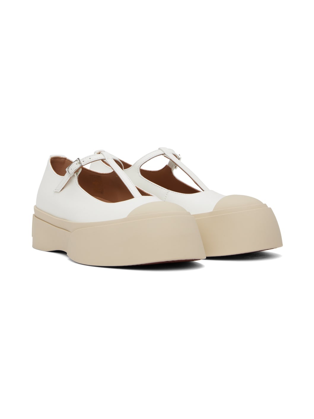 White T-Bar Mary Jane Ballerina Flats - 4