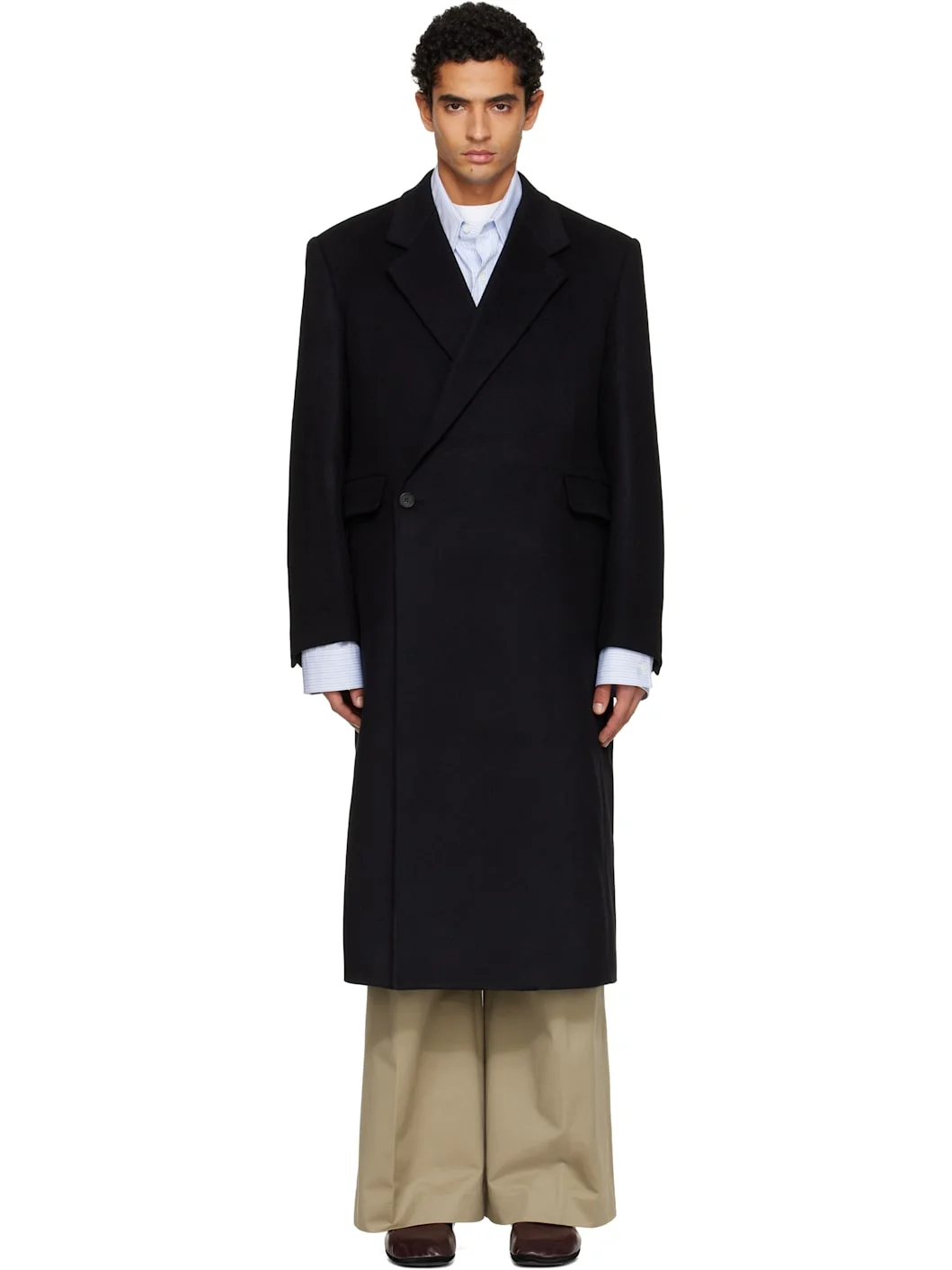 Black Wool & Cashmere Tailored Wrap Coat - 1