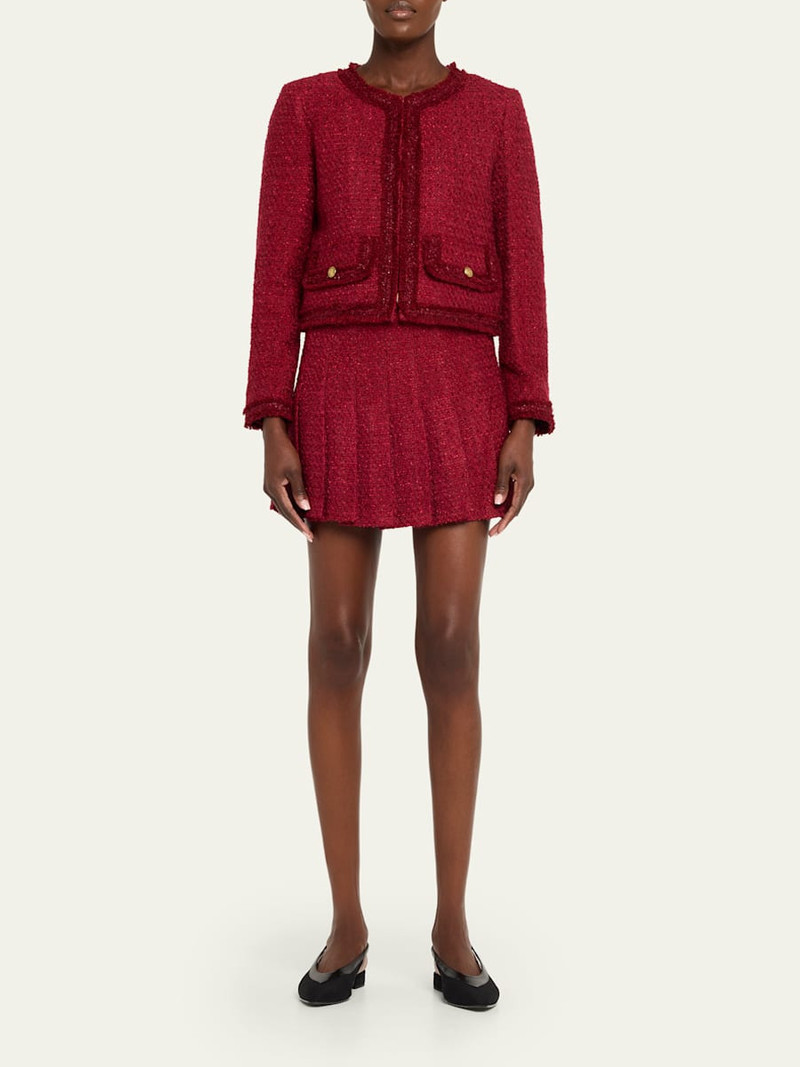 Alice + Olivia Carter Pleated Tweed Mini Skirt outlook