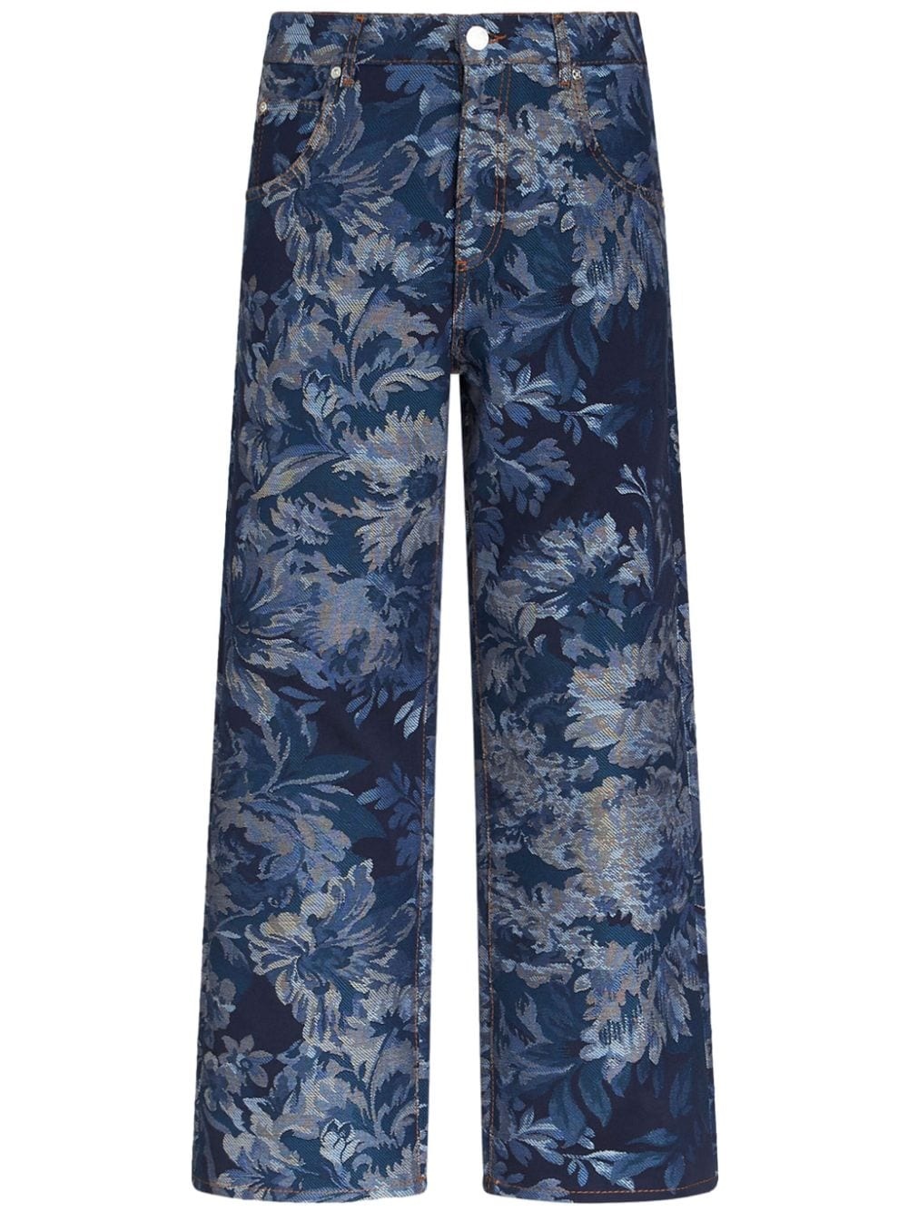 floral-jacquard wide-leg jeans - 1