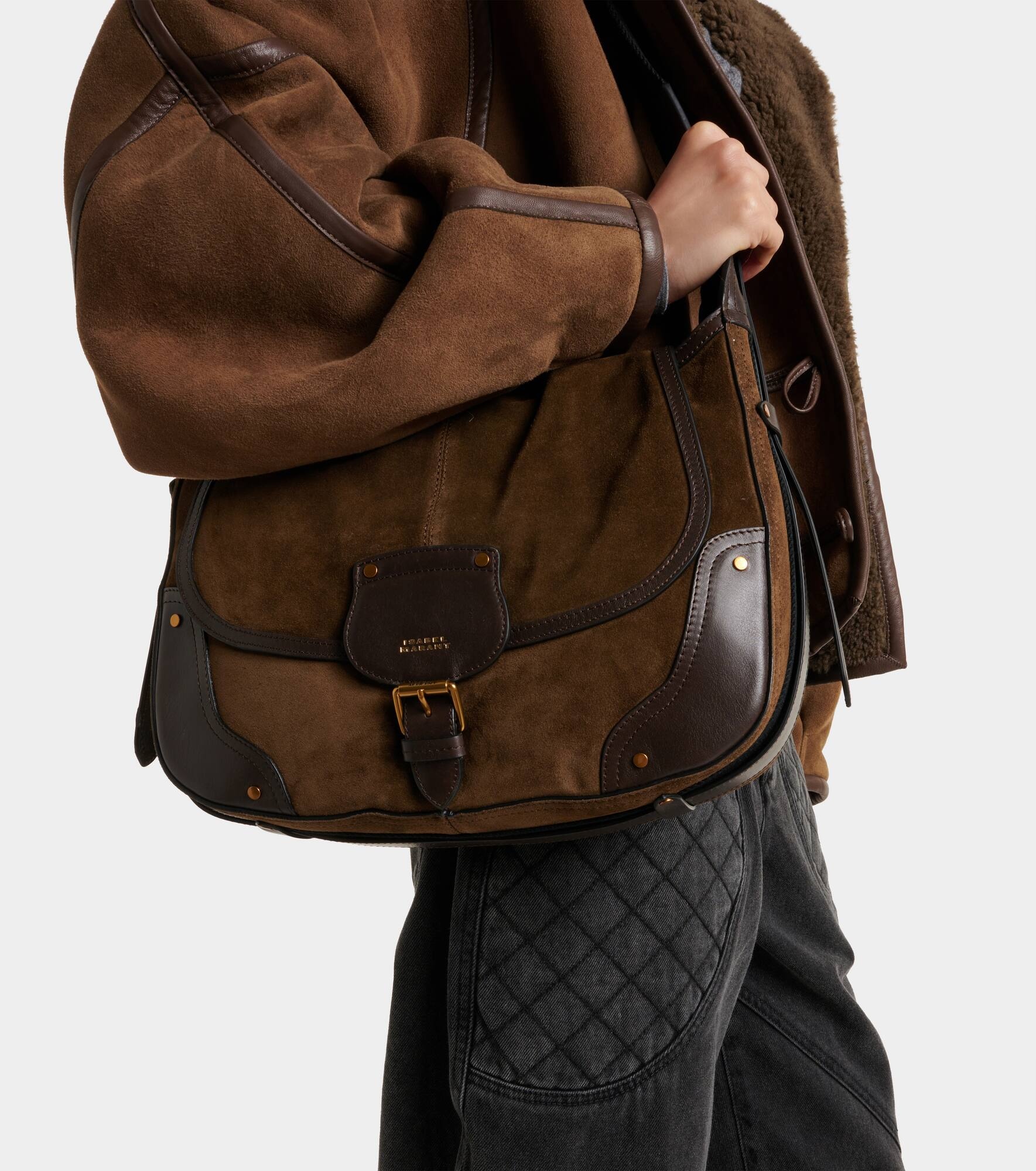 Sierra leather-trimmed suede shoulder bag - 2