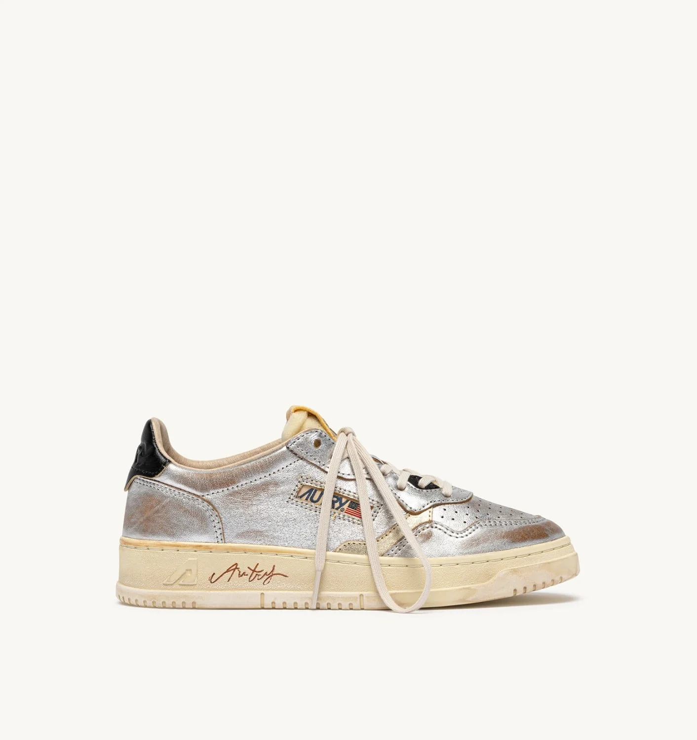 MEDALIST LOW SUPER VINTAGE SNEAKERS IN SILVER, PLATINUM AND BLACK LEATHER - 1