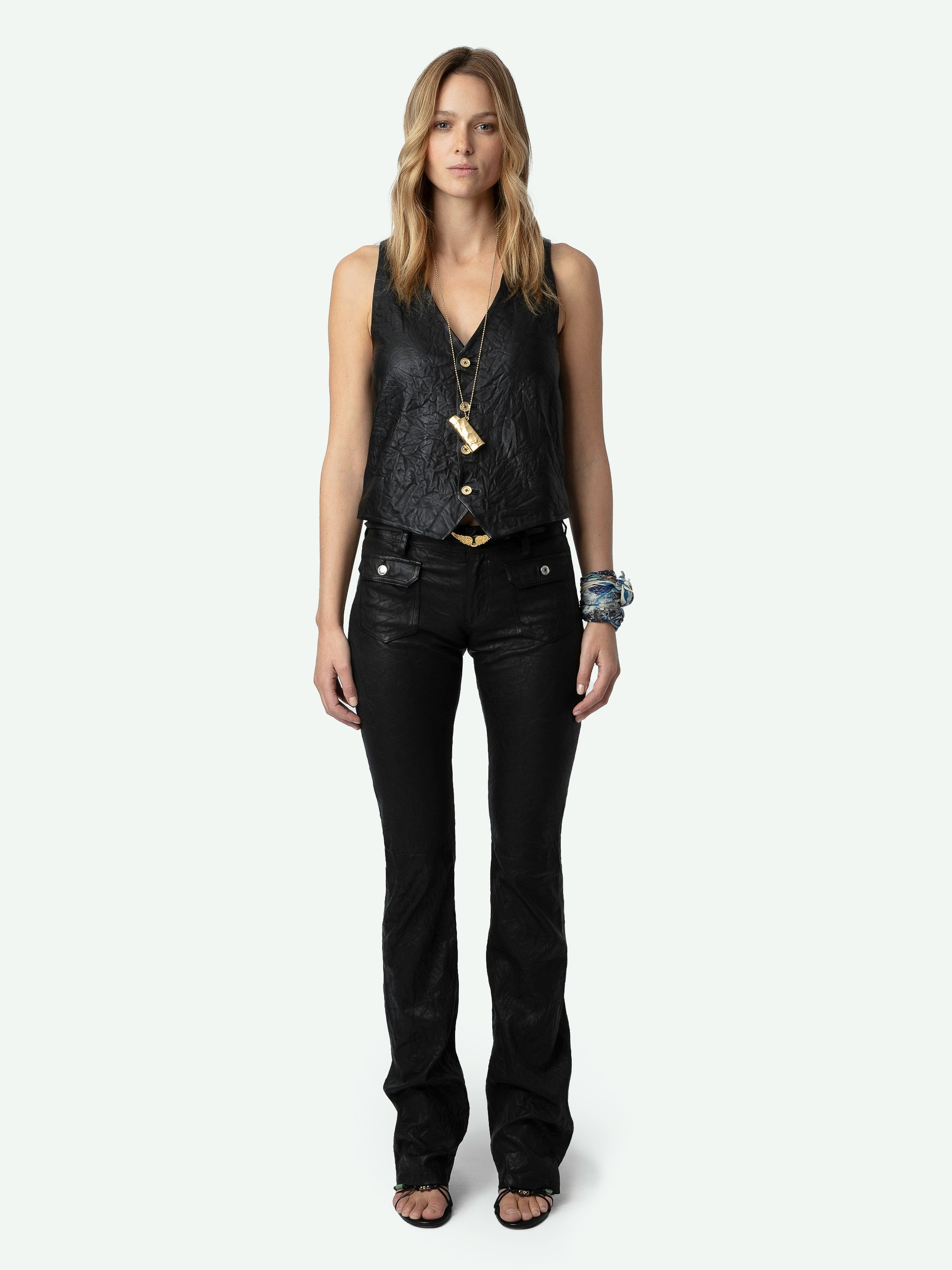 Emilie Crinkled Leather Waistcoat - 2