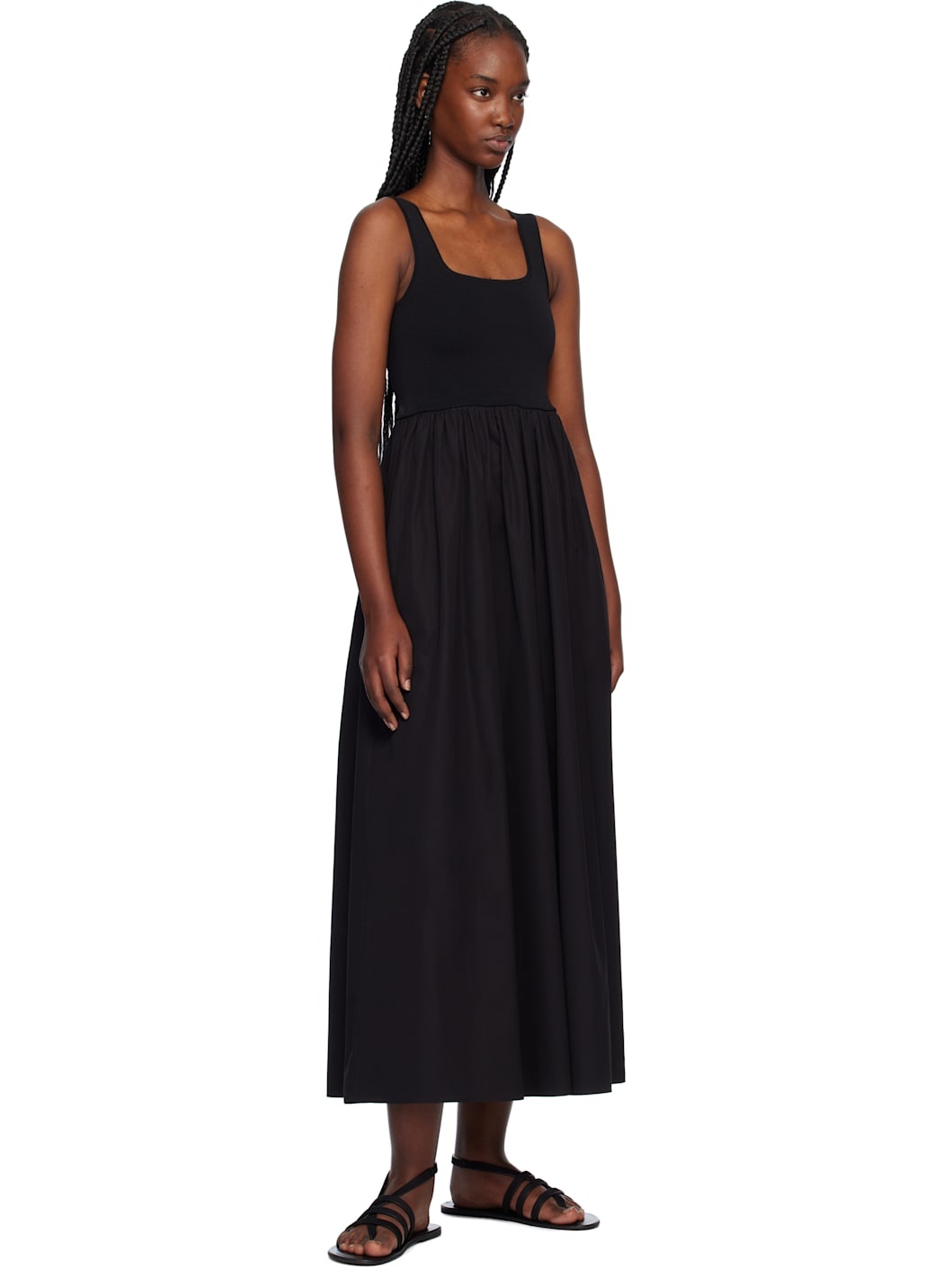 Black Knit & Cotton Midi Dress - 4