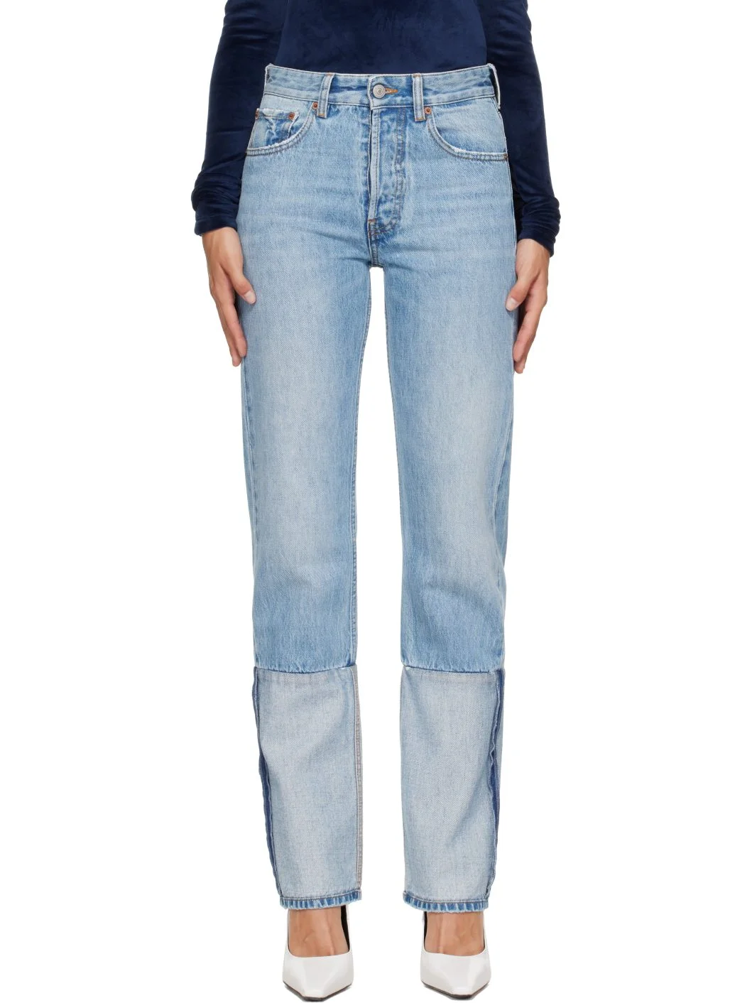 Blue 5 Pockets Turn Up Jeans - 1