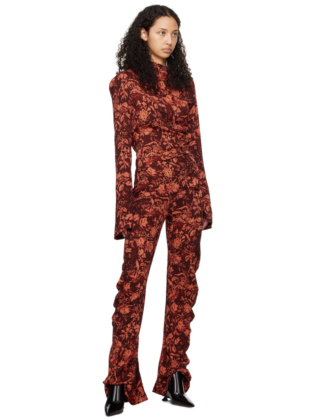 Brown & Orange Asymmetric Blouse - 4