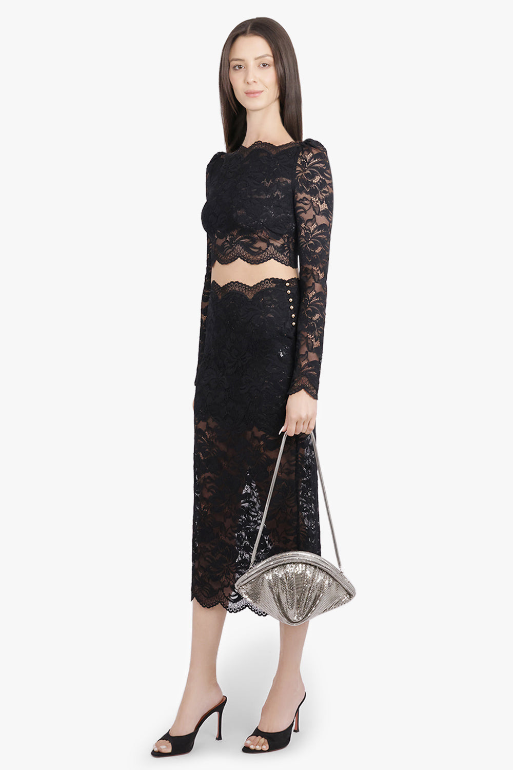 LACE STRAIGHT MIDI SKIRT | BLACK - 2