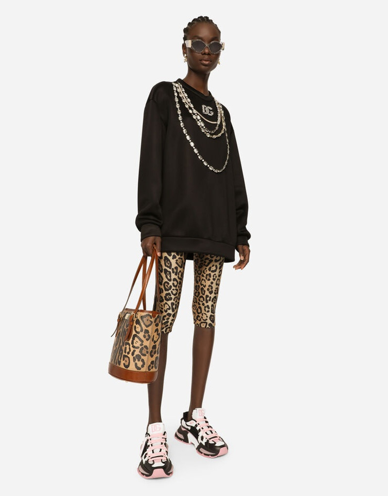 Dolce & Gabbana Leopard-print Crespo bucket bag with branded plate outlook