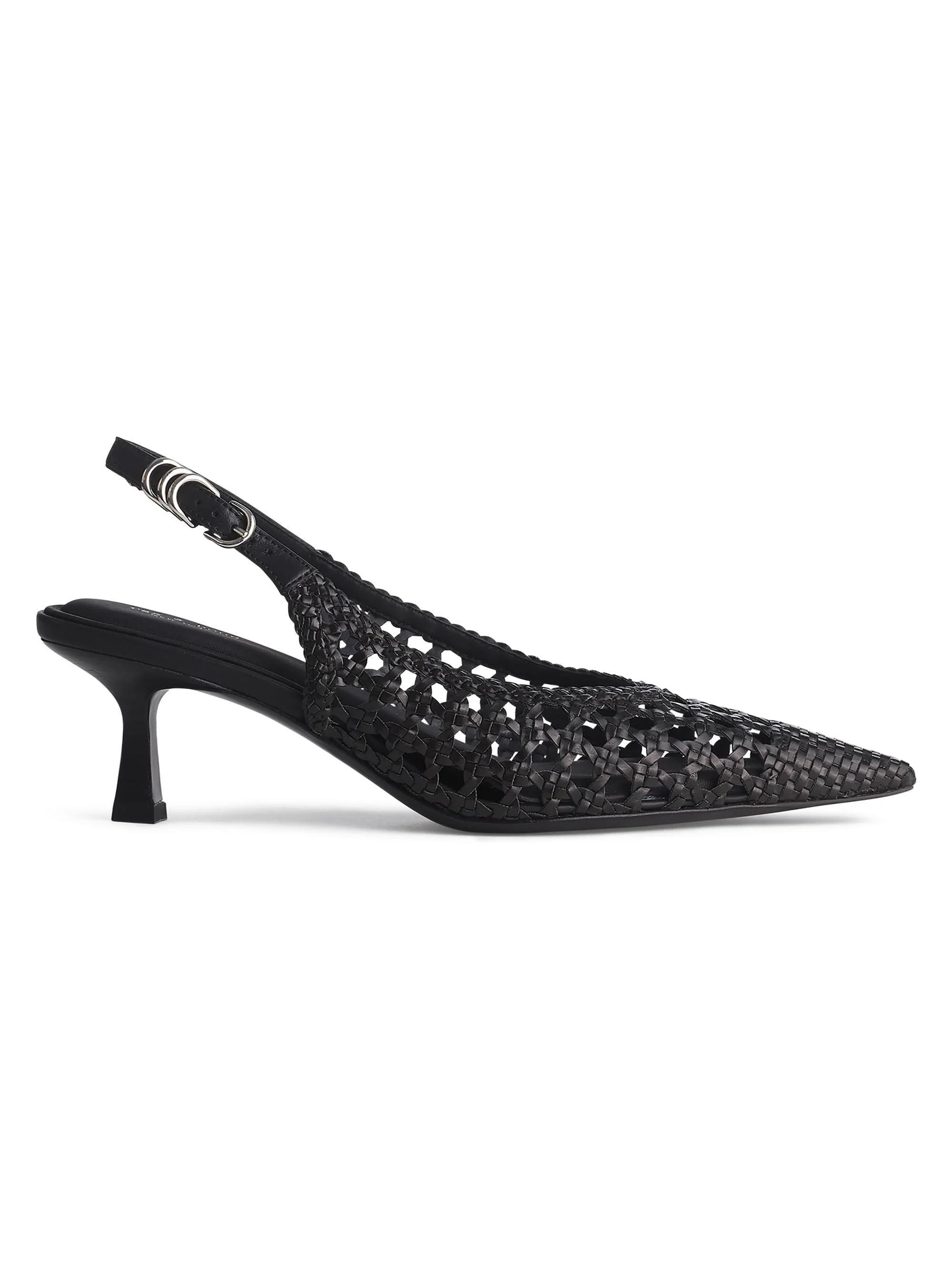 Women's Brynn 55MM Leather Slingback Pumps - Black Woven - 1