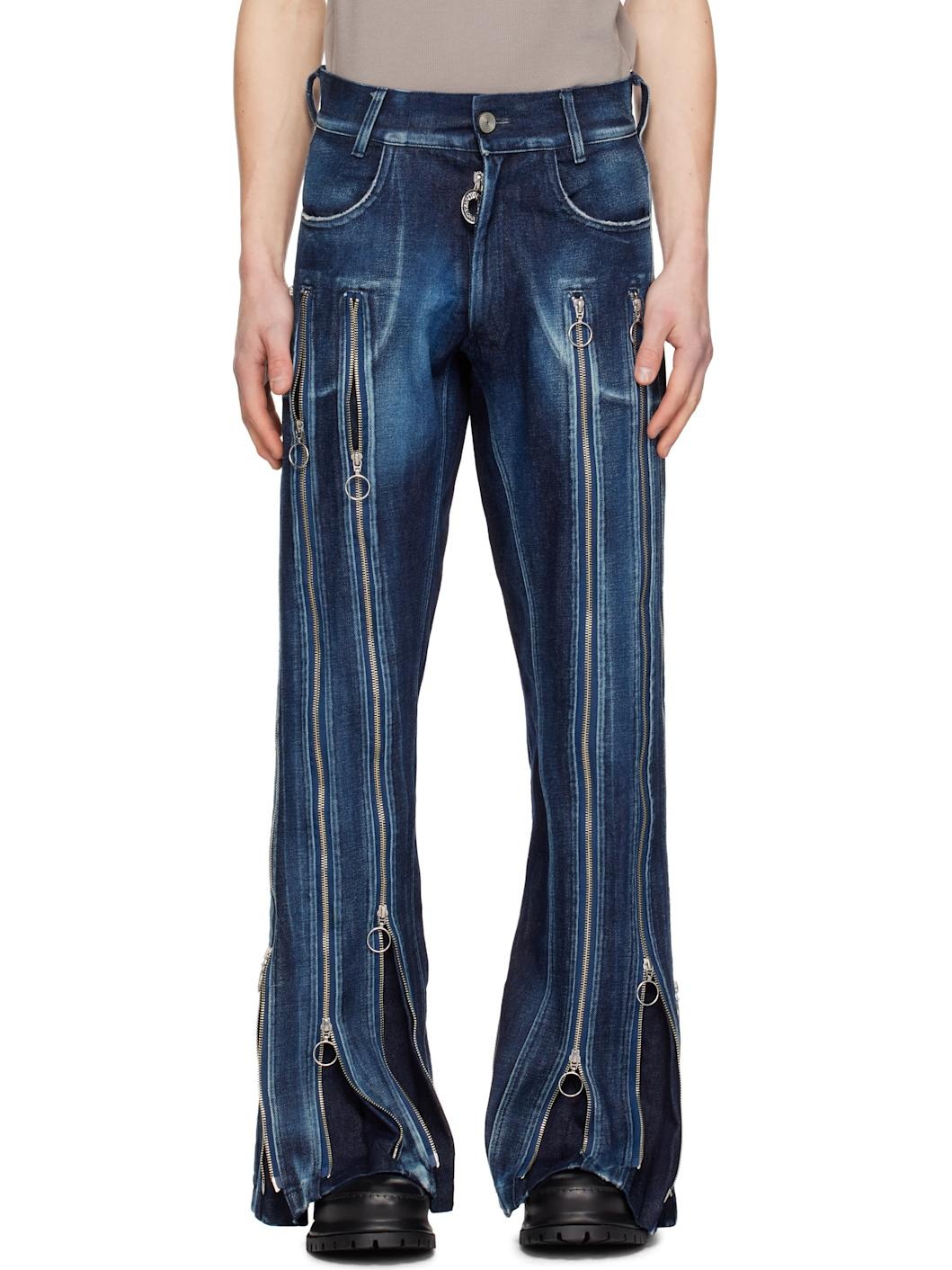 Blue Adjustable Fit Zip Jeans - 1