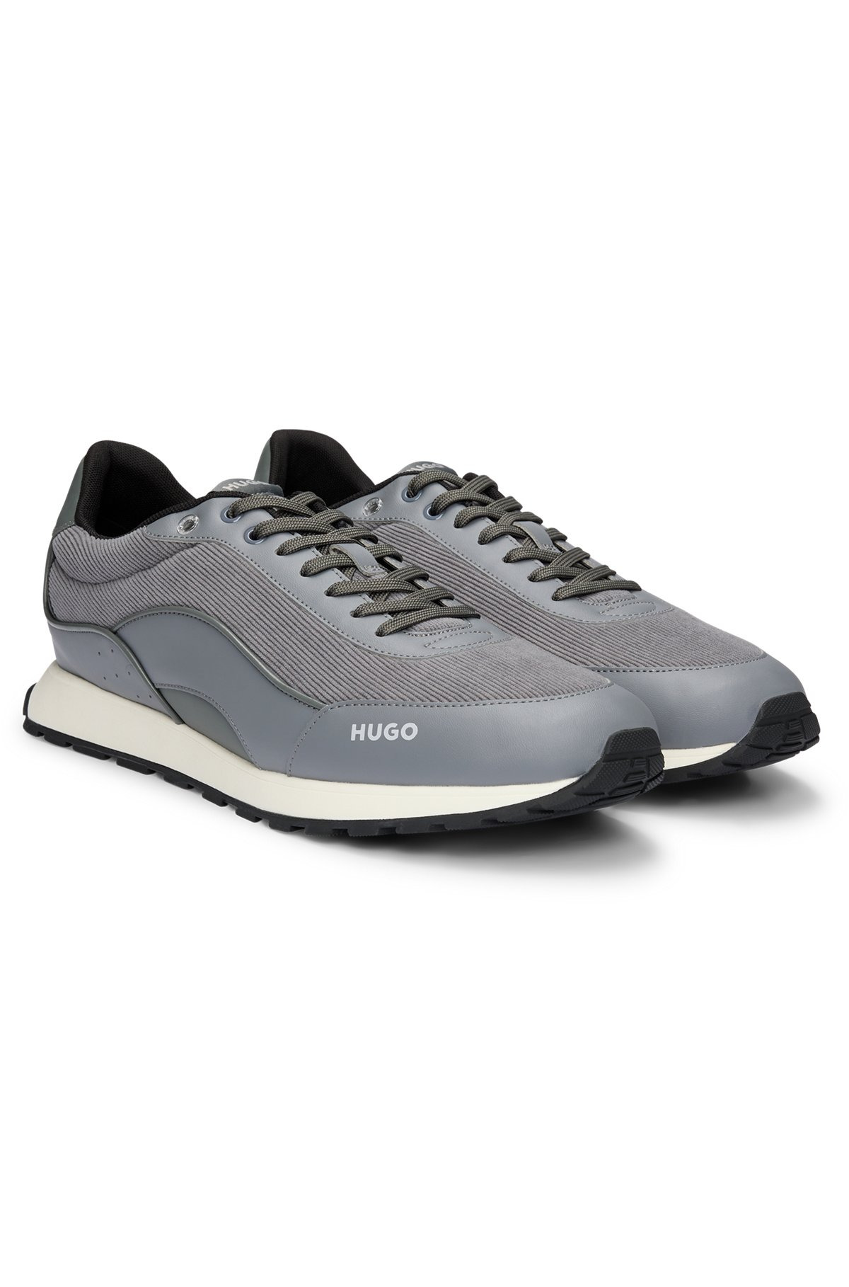 MIXED-MATERIAL TRAINERS WITH CORDUROY-EFFECT TRIMS - 2