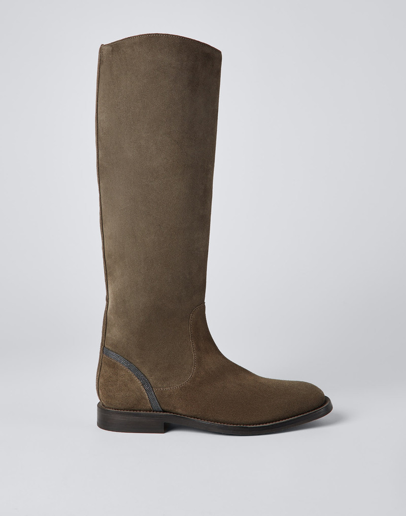 Suede knee-high boots with shiny contour 5