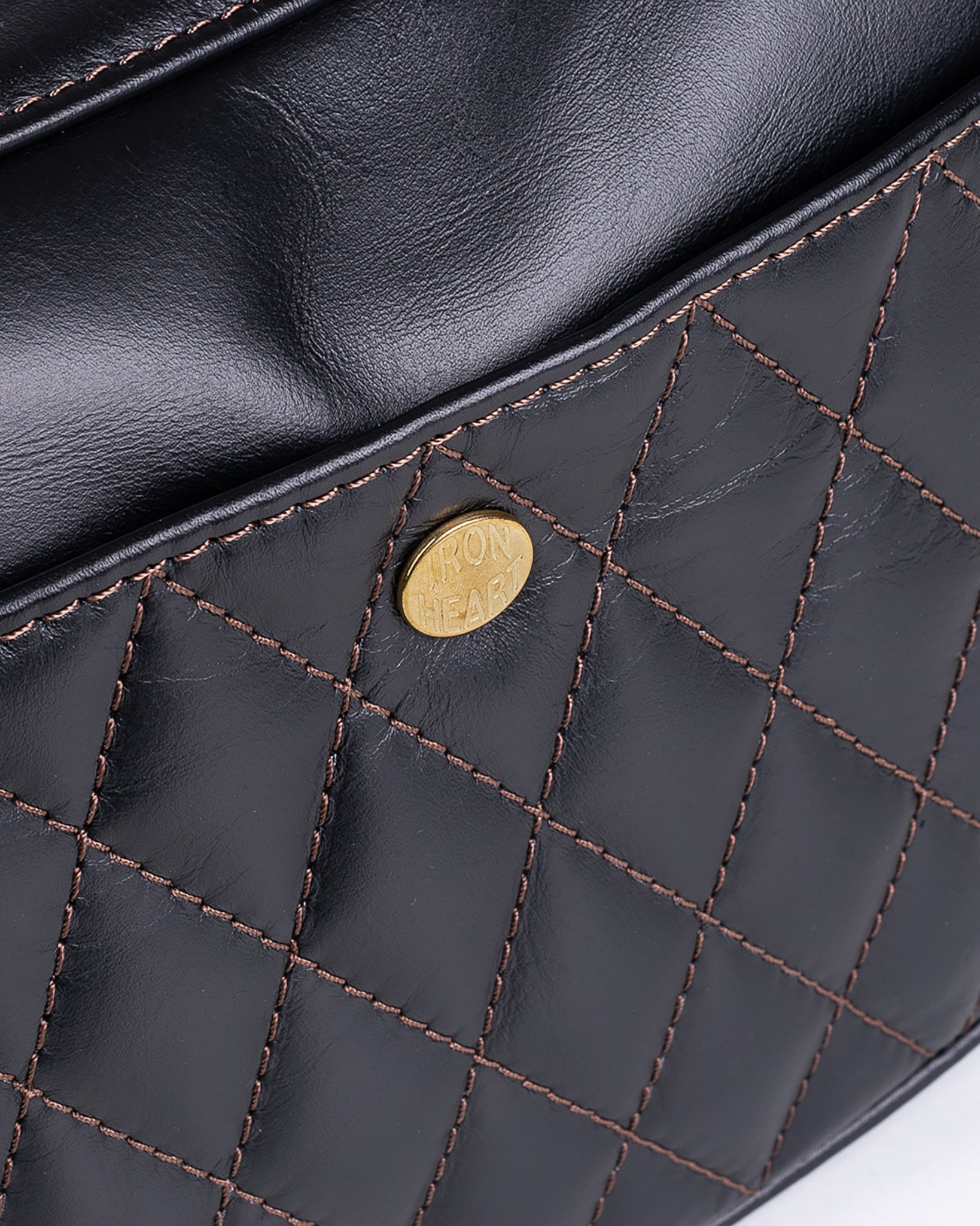 IHE-42 Leather Diamond Stitched Shoulder Bag - Black - 16