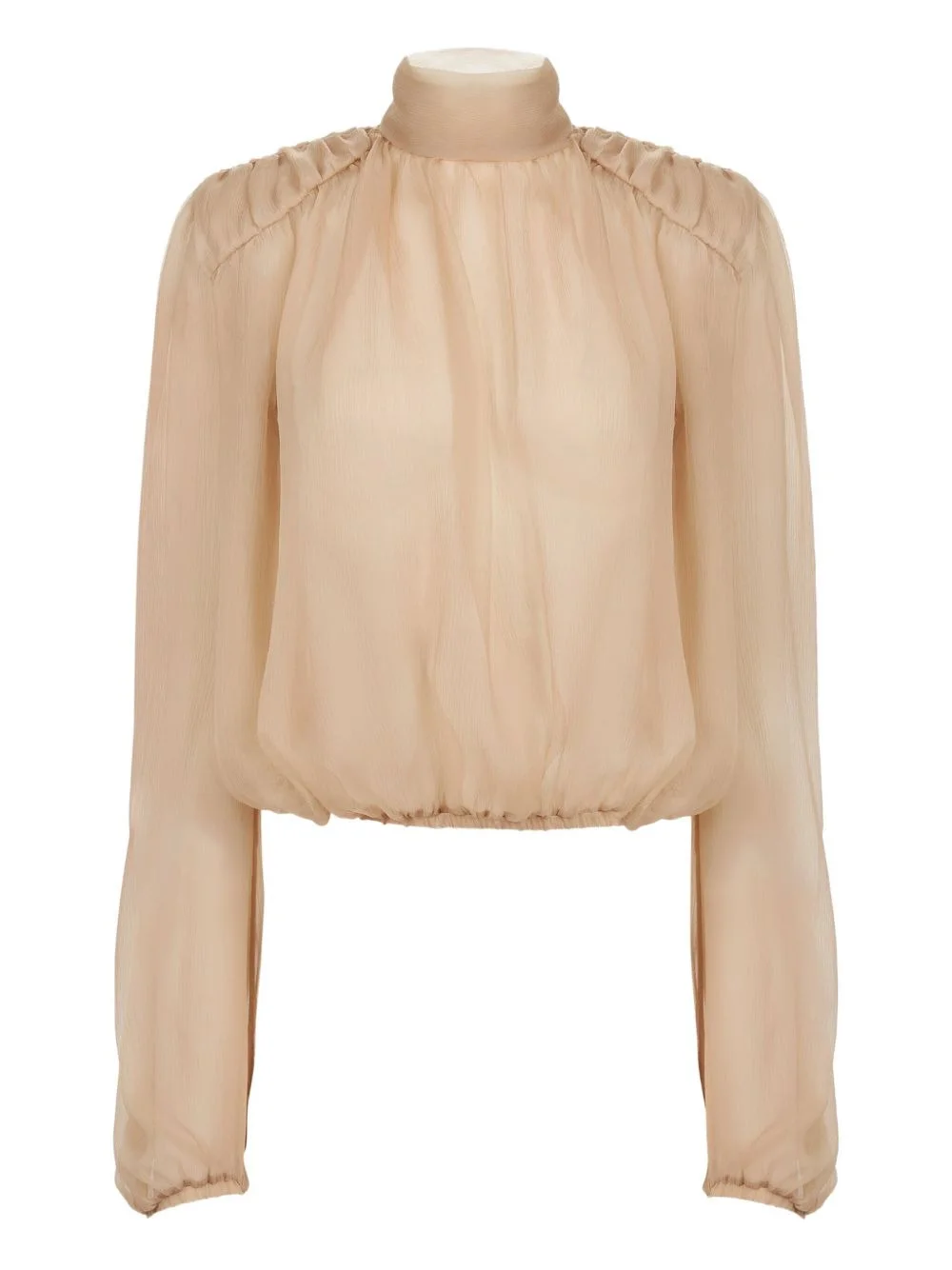 high-neck puffed-sleeve top - 1