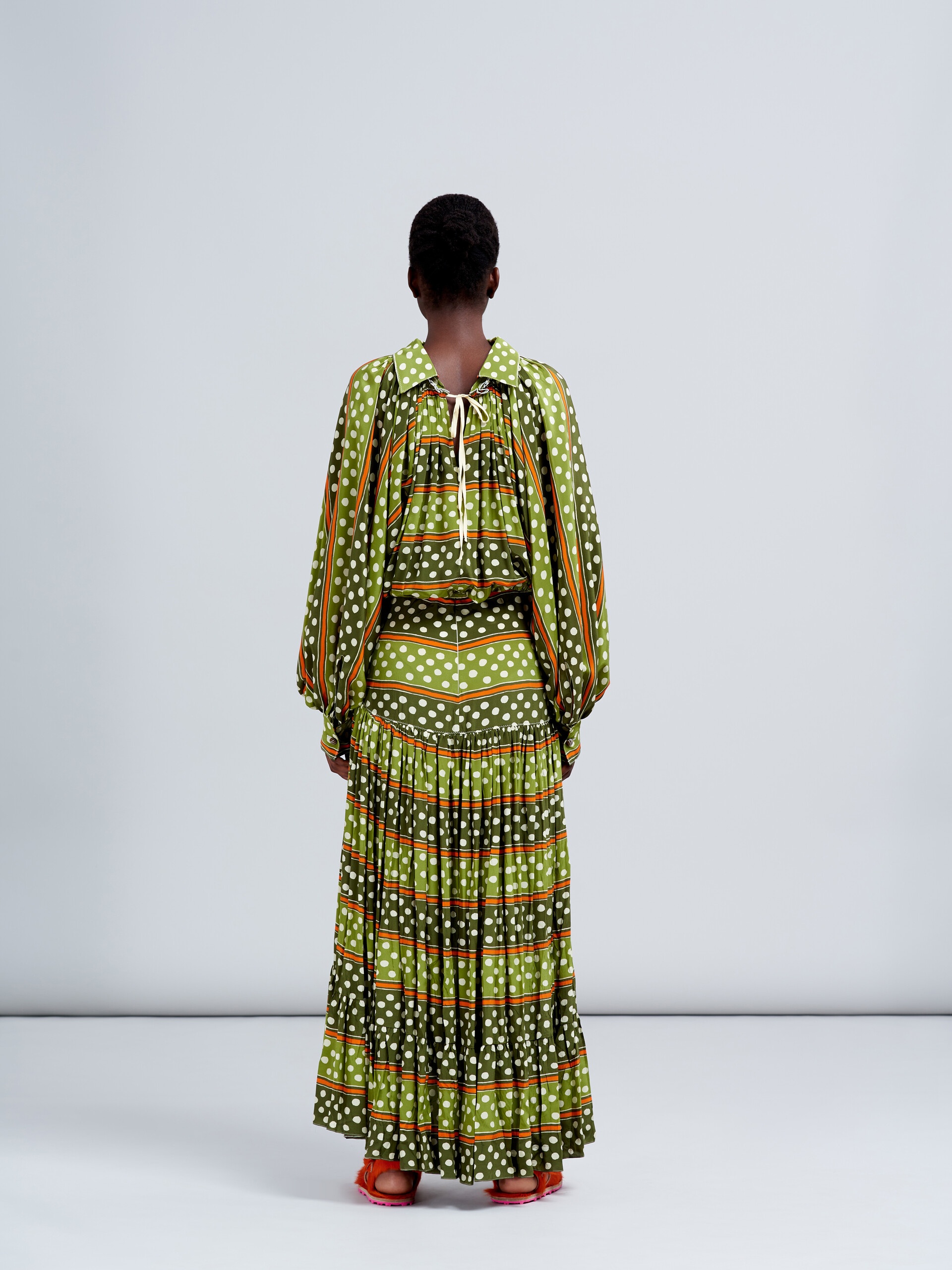 DOT & STRIPE PRINT SILK CREPE DRESS - 3