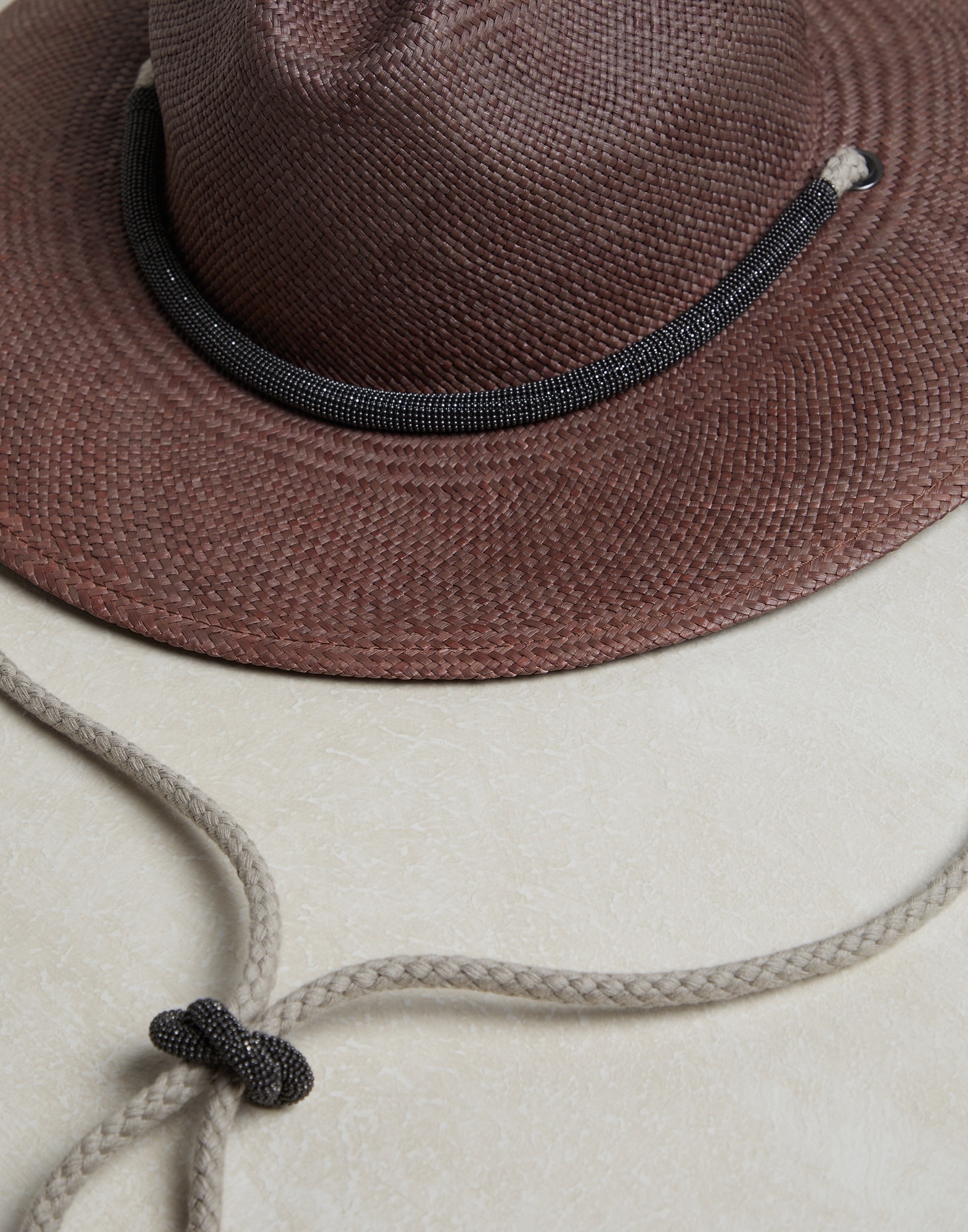 Straw fedora with linen and monili rope string - 2