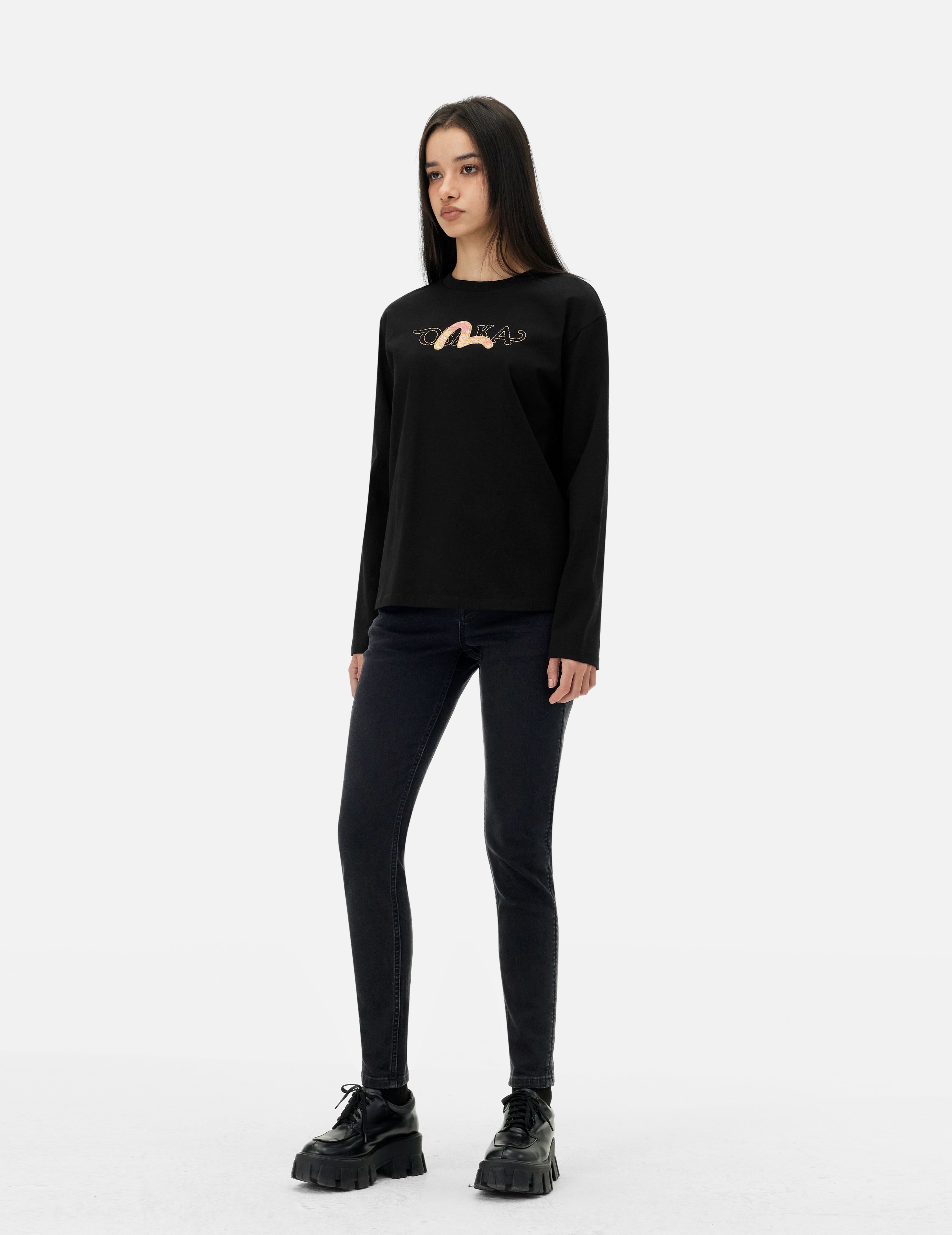 Brocade Seagull Embroidery Regular Fit Long-Sleeve T-shirt - 3