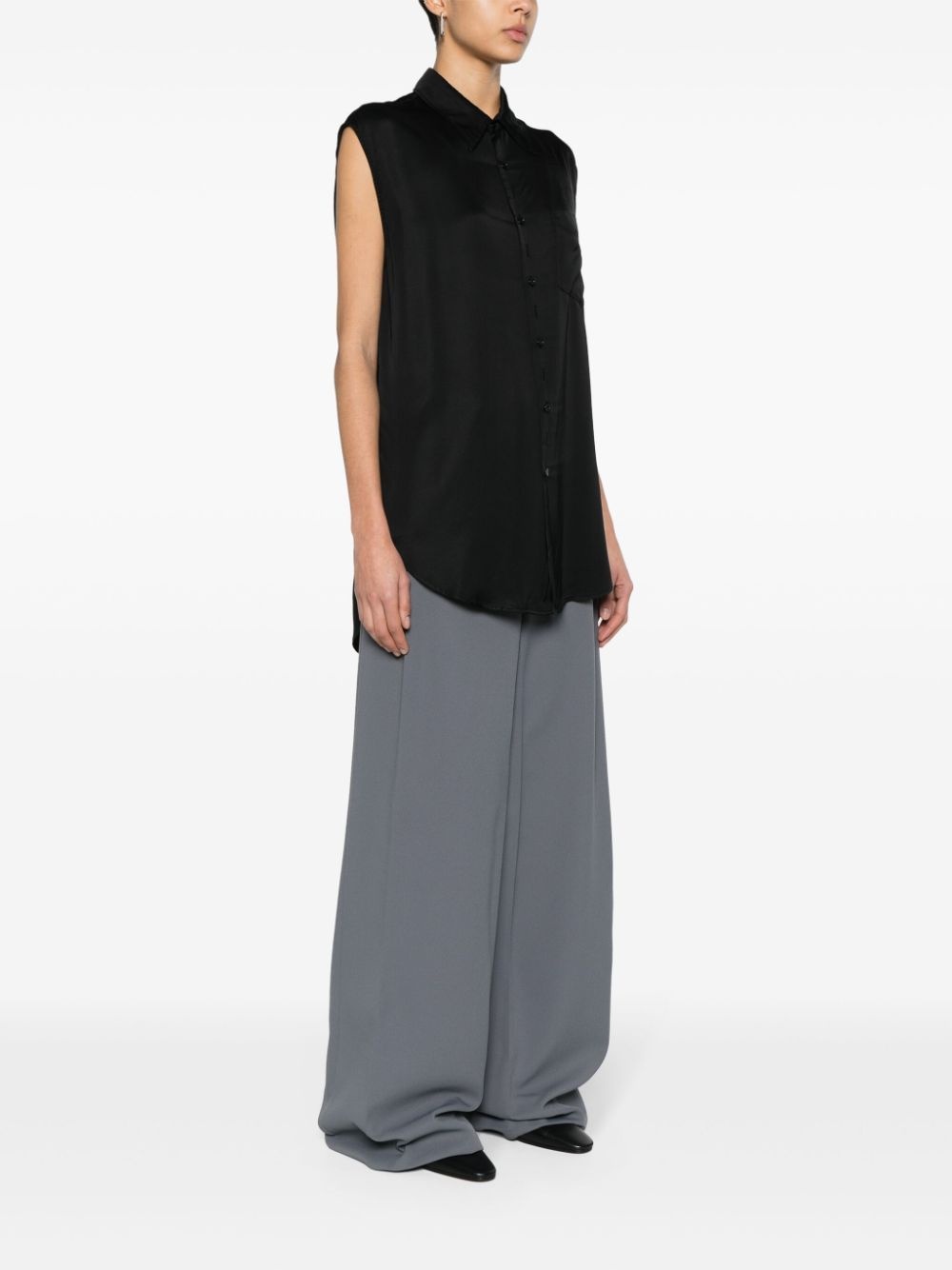 ripped-detail satin-weave shirt - 5