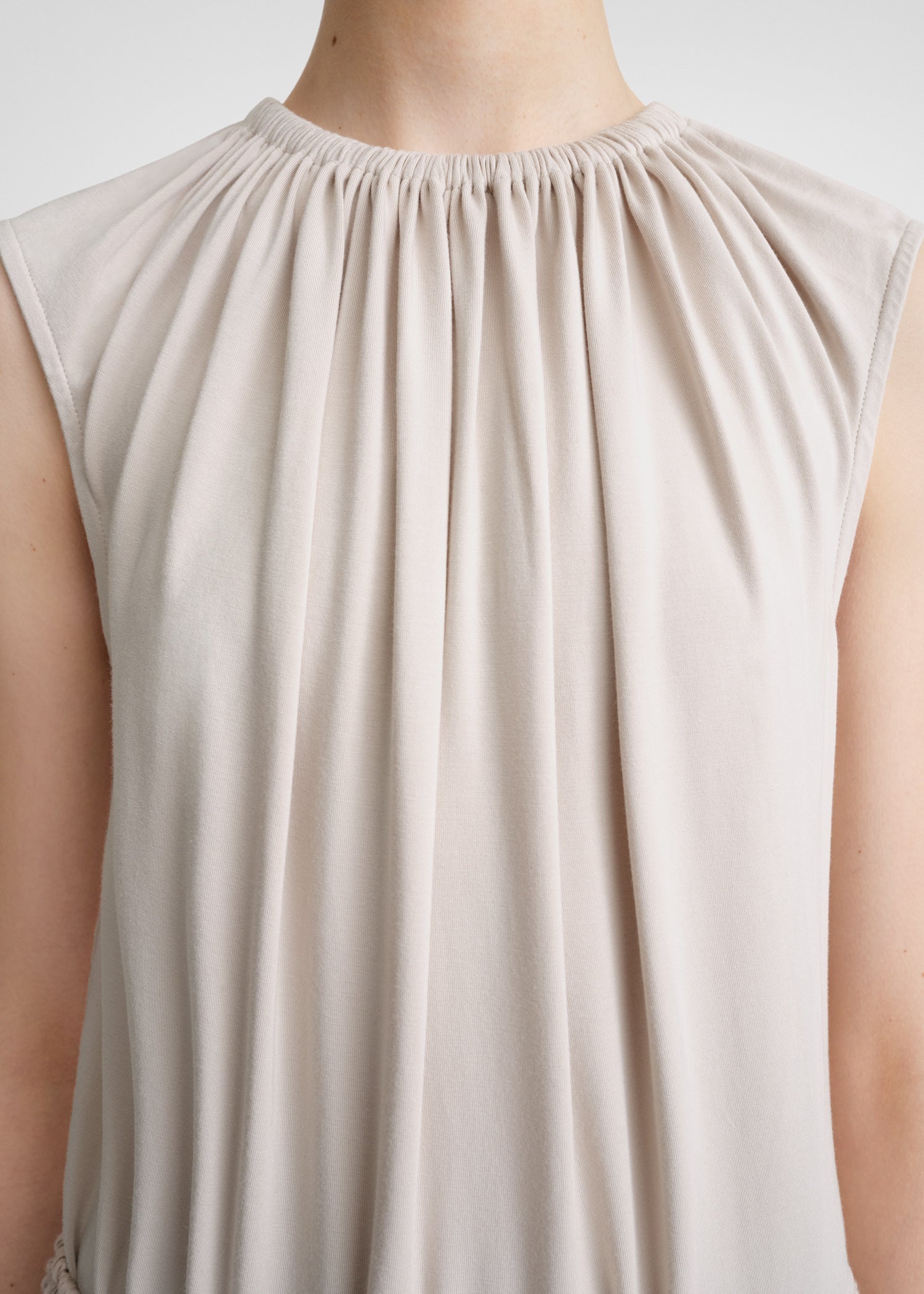 Gathered-neck jersey top pebble - 5