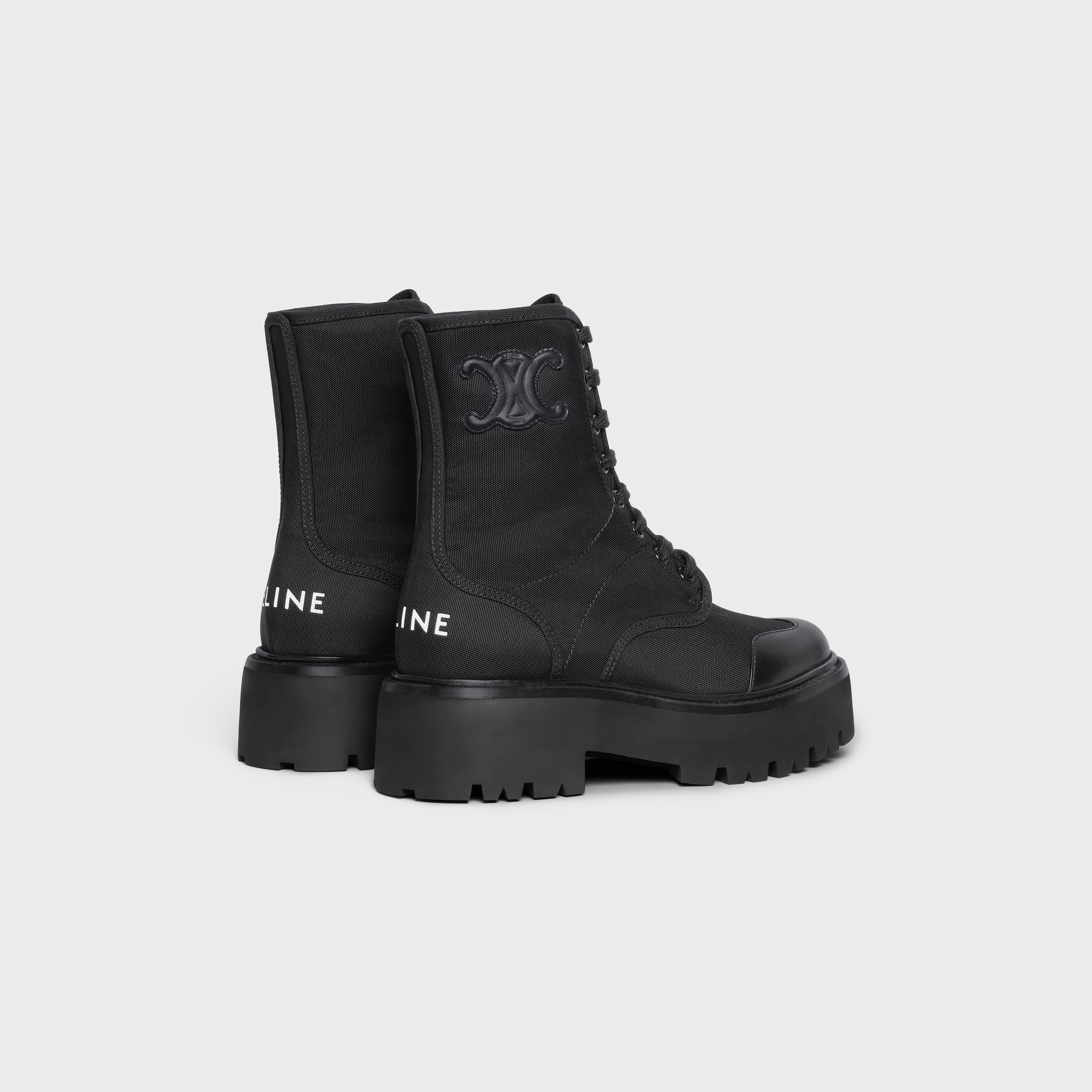 CELINE BULKY LACED UP BOOT in NYLON AND SHINY BULL - 4