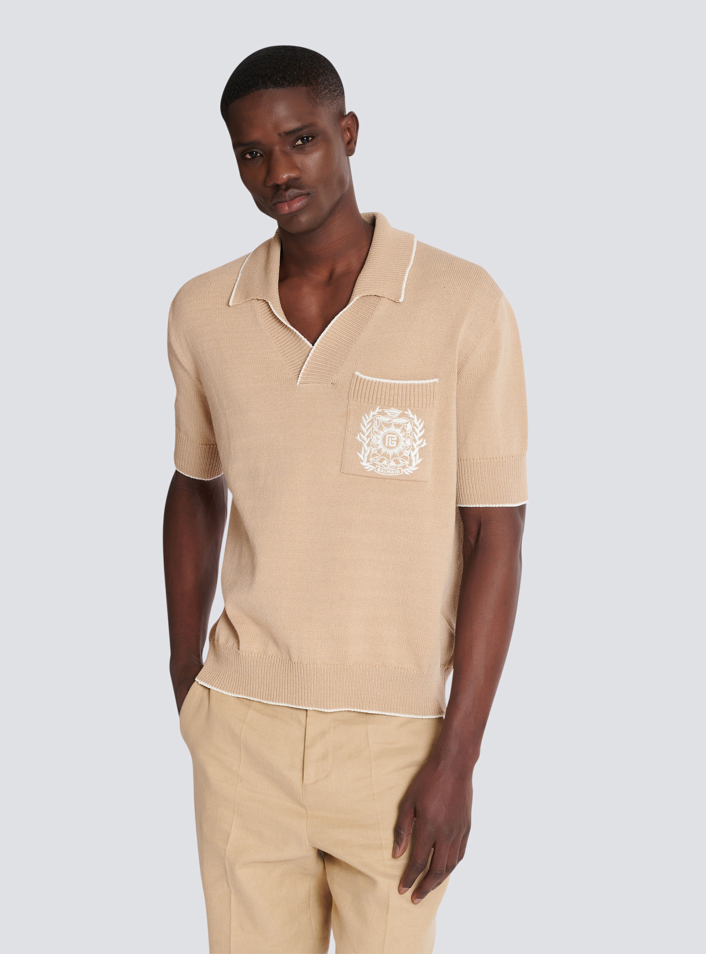 Balmain Écusson embroidered knit polo shirt - 6