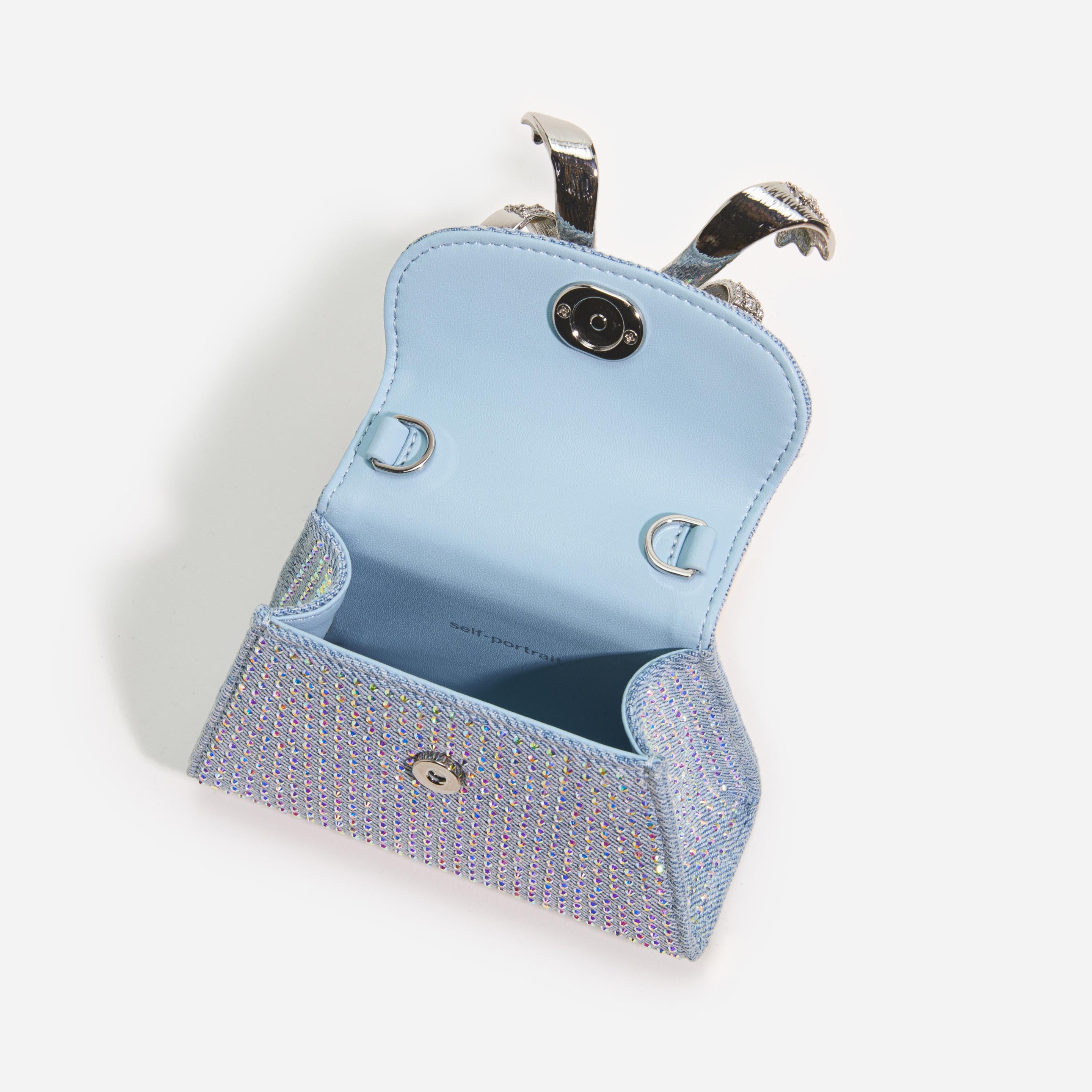 Blue Rhinestone Denim Micro Bow Bag - 5