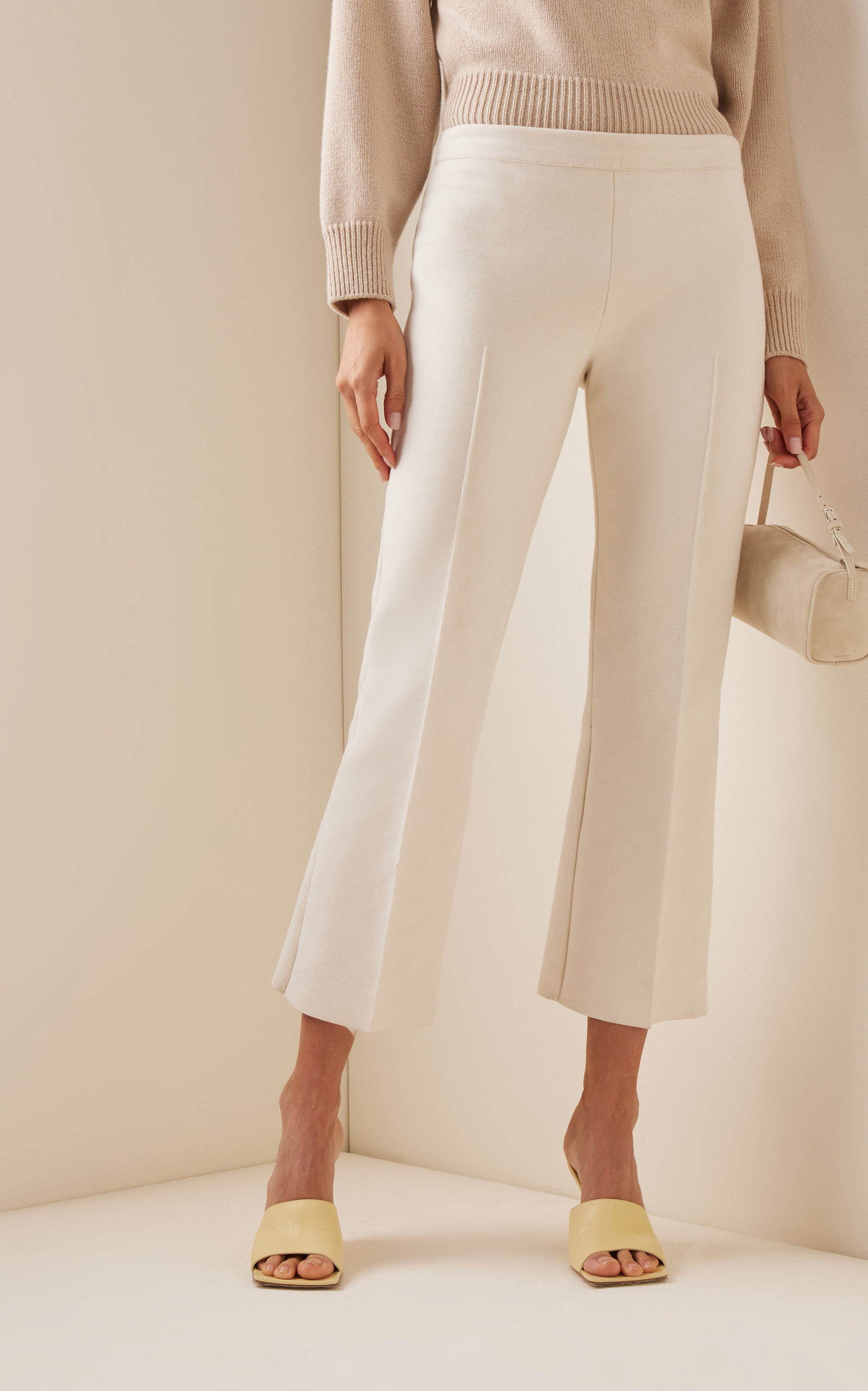 Kick Flared Stretch-Cotton Knit Pants ivory - 4