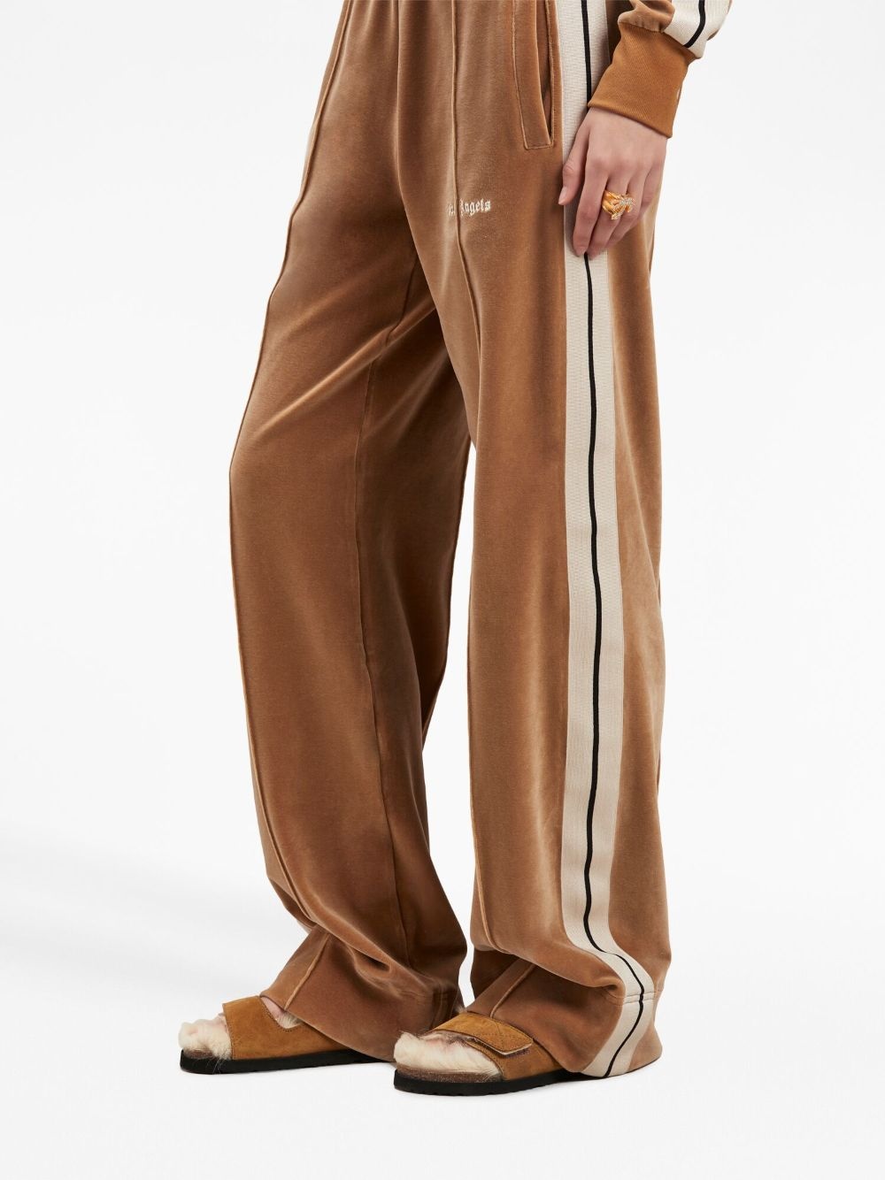 wide-leg velvet track pants - 6