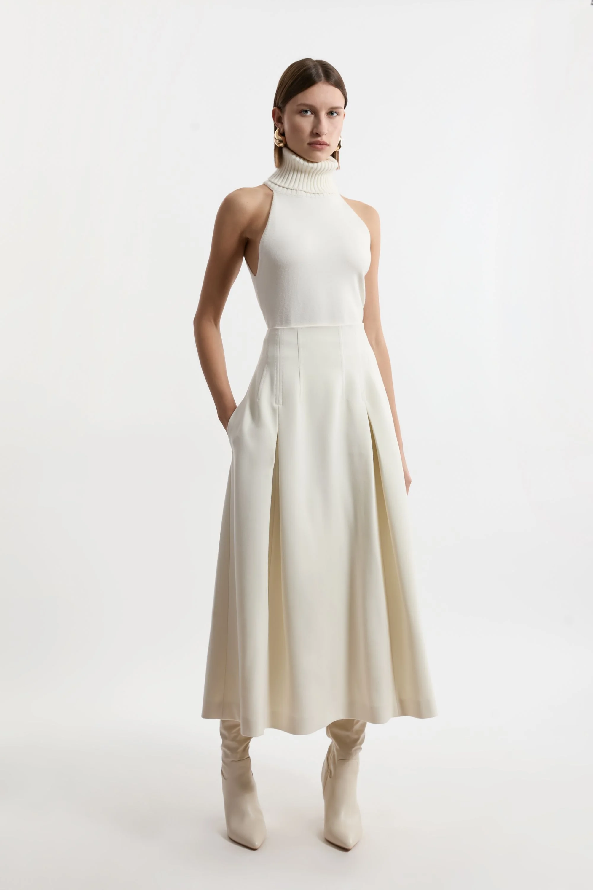 Compact Stretch Tailored Seam Detail Prom Full Skirt - 1