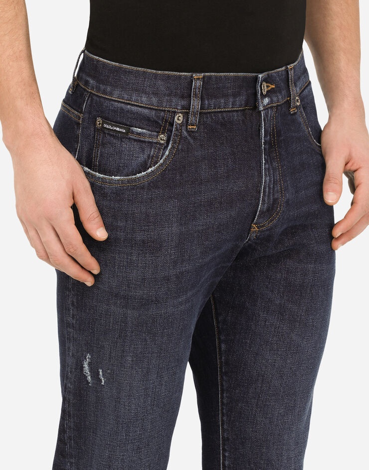 Blue wash slim-fit stretch jeans - 4