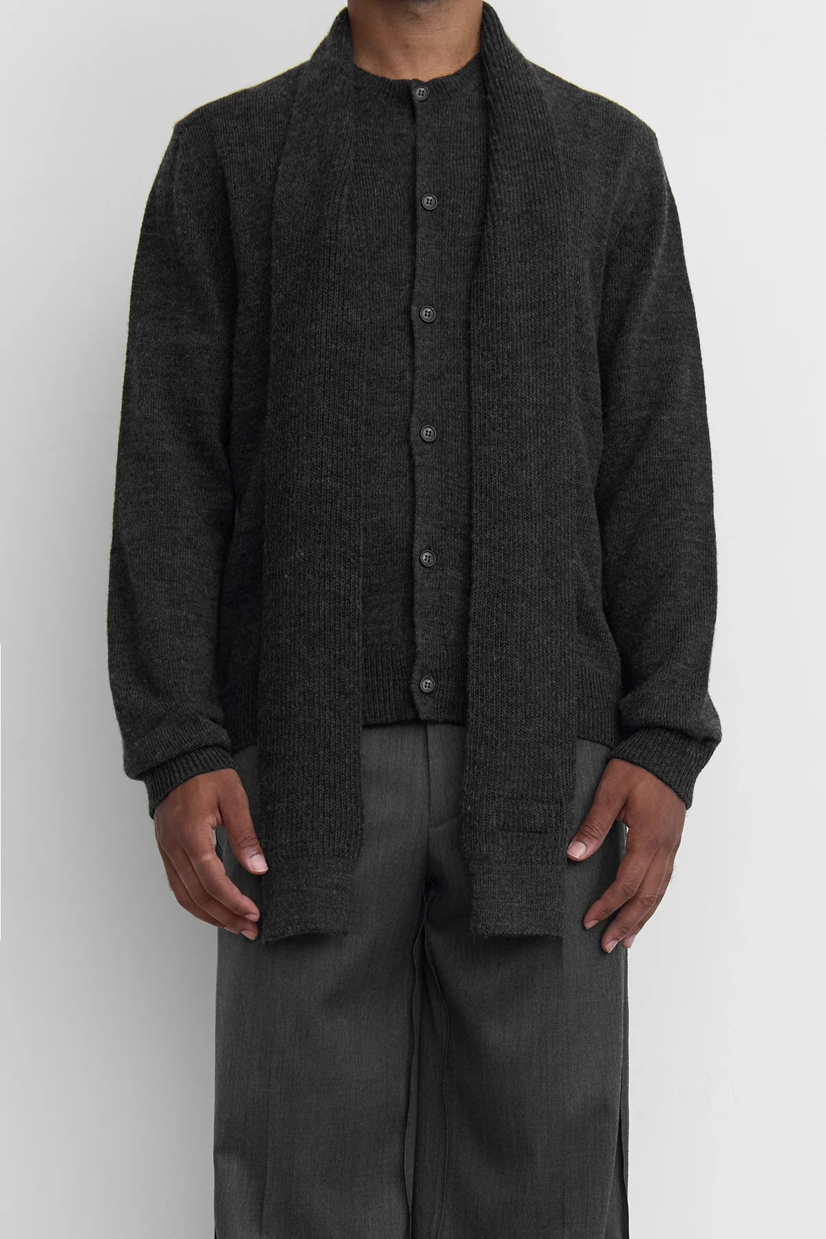 MM6 Integrated Scarf Cardigan Dark Grey Melange - 4